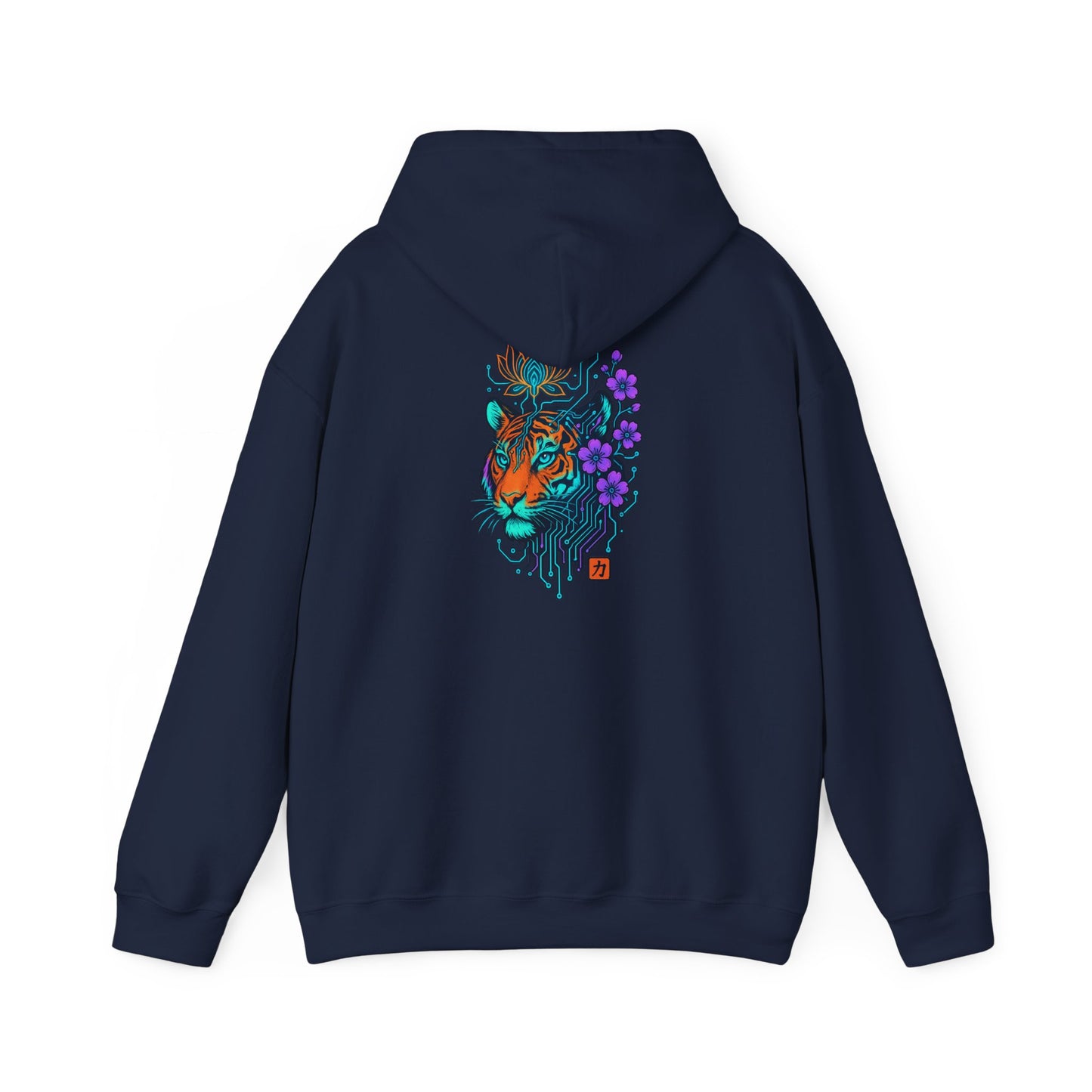 Tiger Floral Hoodie — Vibrant Tiger Head with Purple Blooms Graphic