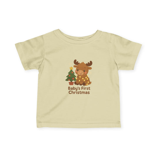 Baby's First Christmas Infant Tee — Cute Reindeer & Tree Holiday Shirt