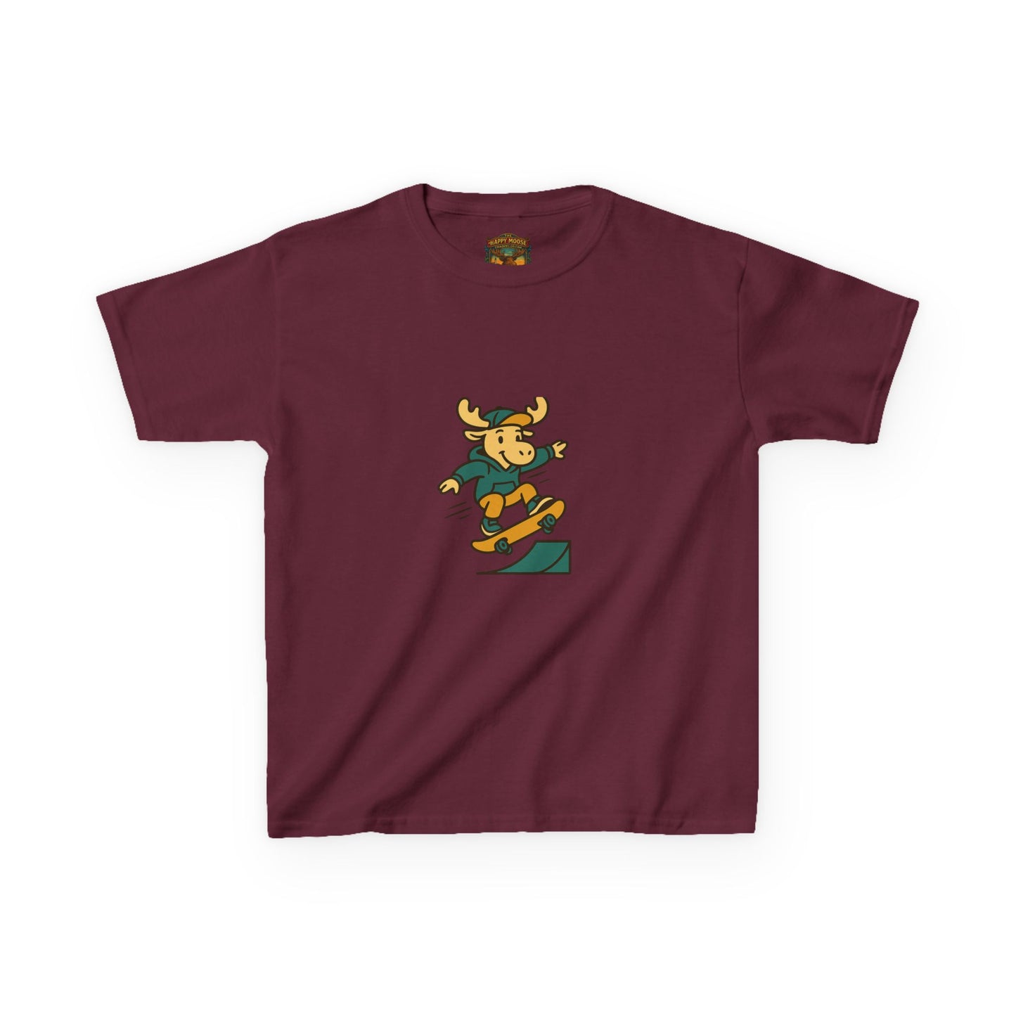 Kids Skateboarding Moose T‑Shirt — Cute Outdoorsy Cartoon Tee for Kids