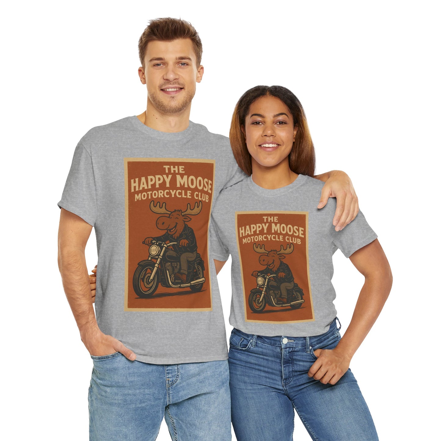 "Ride with style in the Happy Moose Motorcycle Club T-Shirt. Premium comfort, bold biker design—perfect for riders & fans alike."