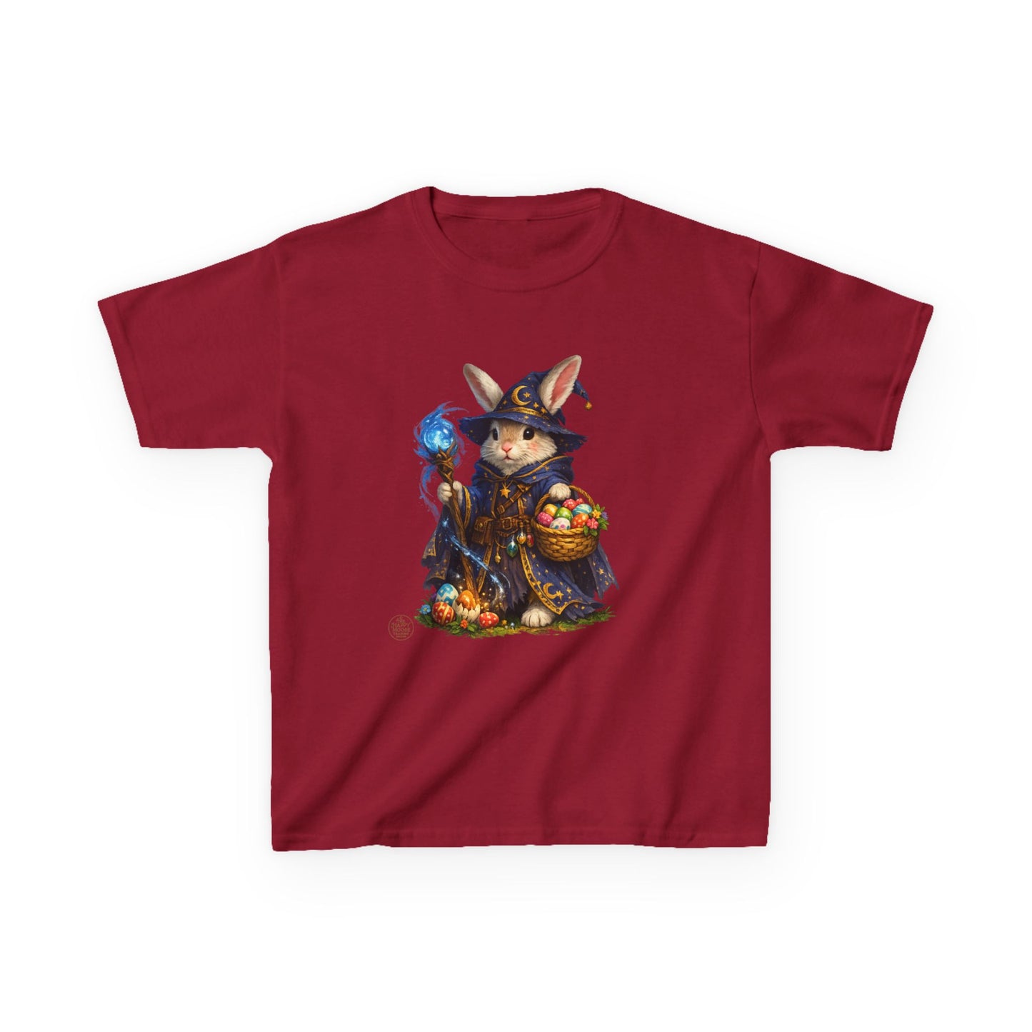 Kids Wizard Bunny T-Shirt — Cute Magic Rabbit with Staff & Basket of Treats