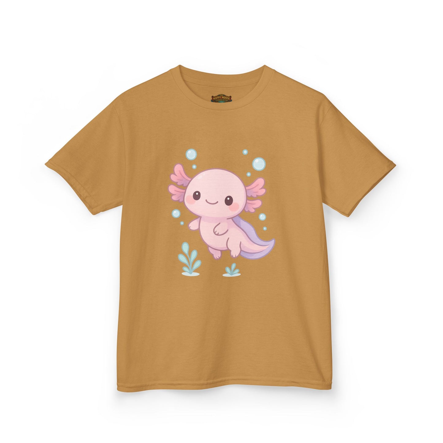 Kids Axolotl T‑Shirt — Cute Pink Axolotl Cartoon Tee for Kids