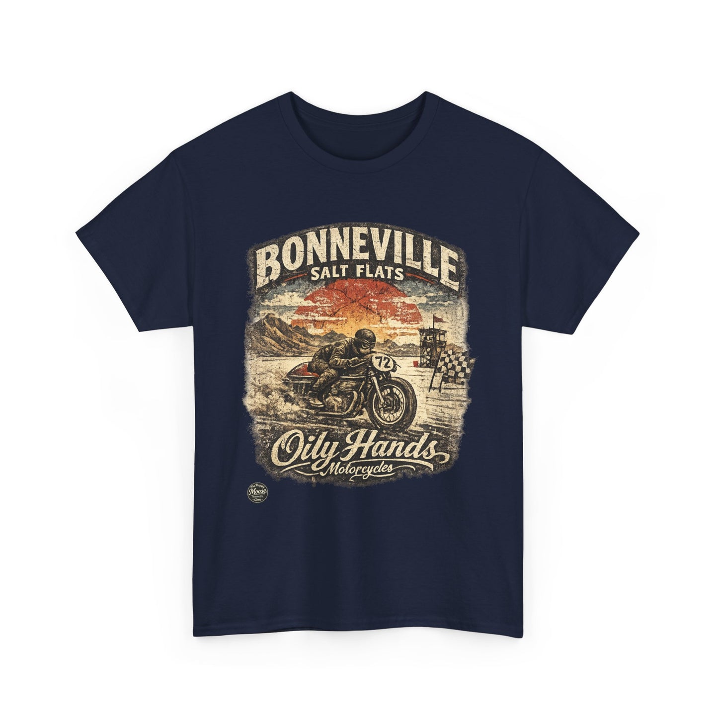 Oily Hands Bonneville Salt Flats Motorcycle Tee — Vintage Racing T-Shirt #006 E