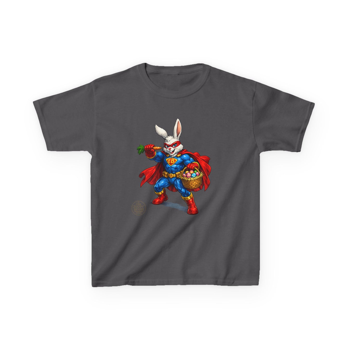Kids Superhero Bunny T‑Shirt — Easter Basket & Carrot Costume