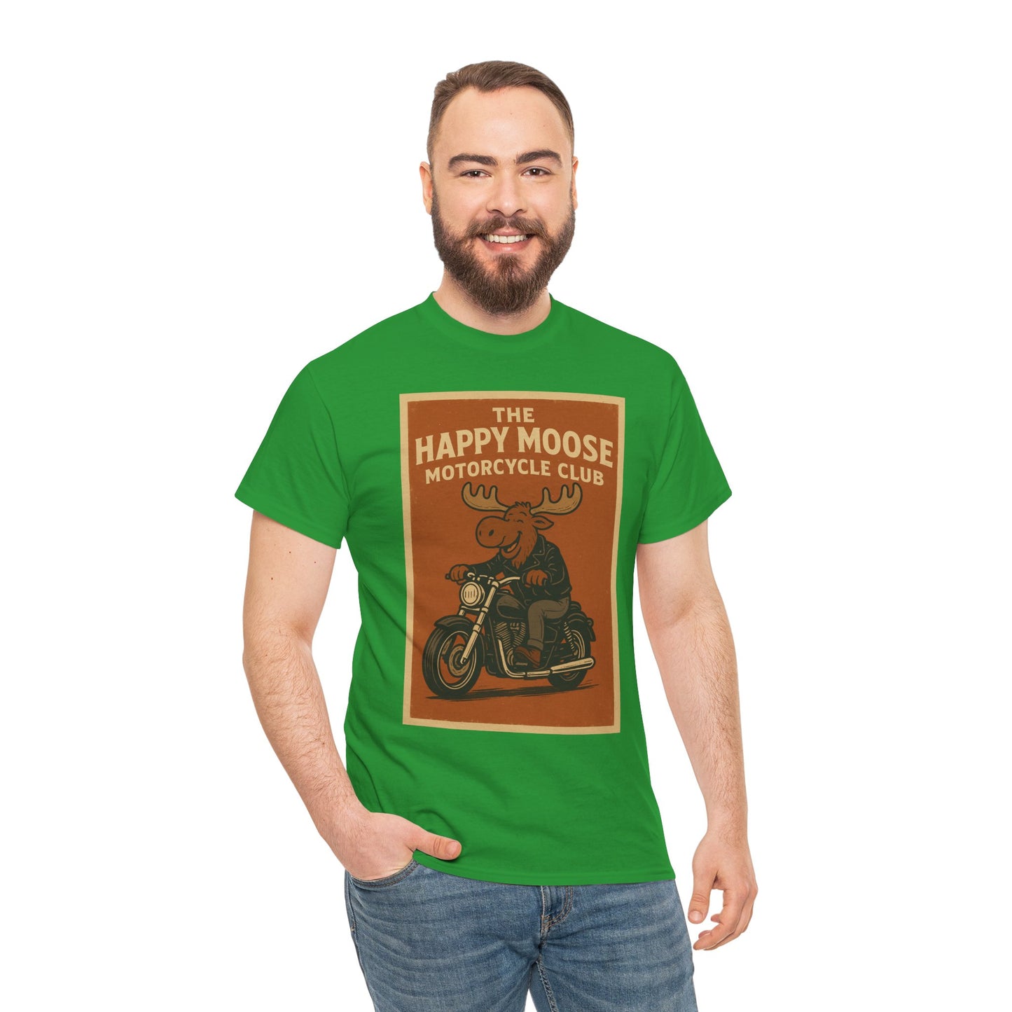 "Ride with style in the Happy Moose Motorcycle Club T-Shirt. Premium comfort, bold biker design—perfect for riders & fans alike."