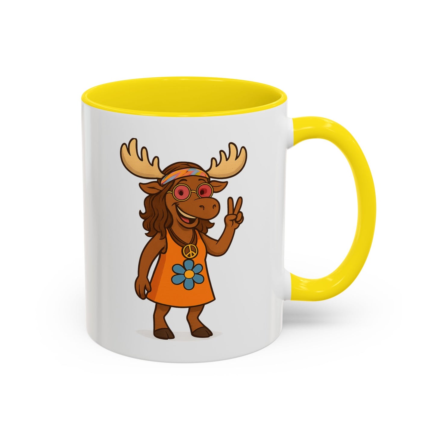 Hippie Moose Coffee Mug — Peace Sign Retro Moose Accent Mug (11/15oz)
