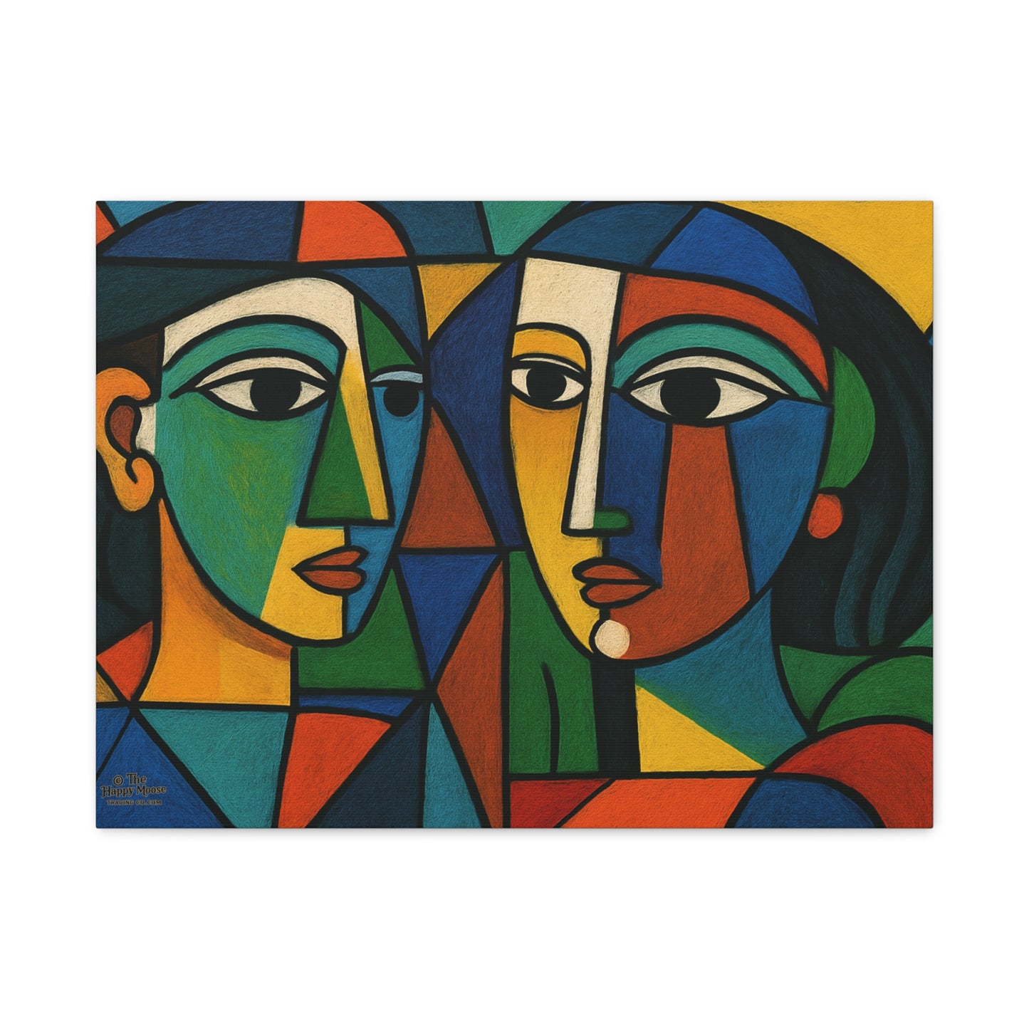 Abstract Cubist Faces Matte Canvas Wall Art — Colorful Modern Portrait Print