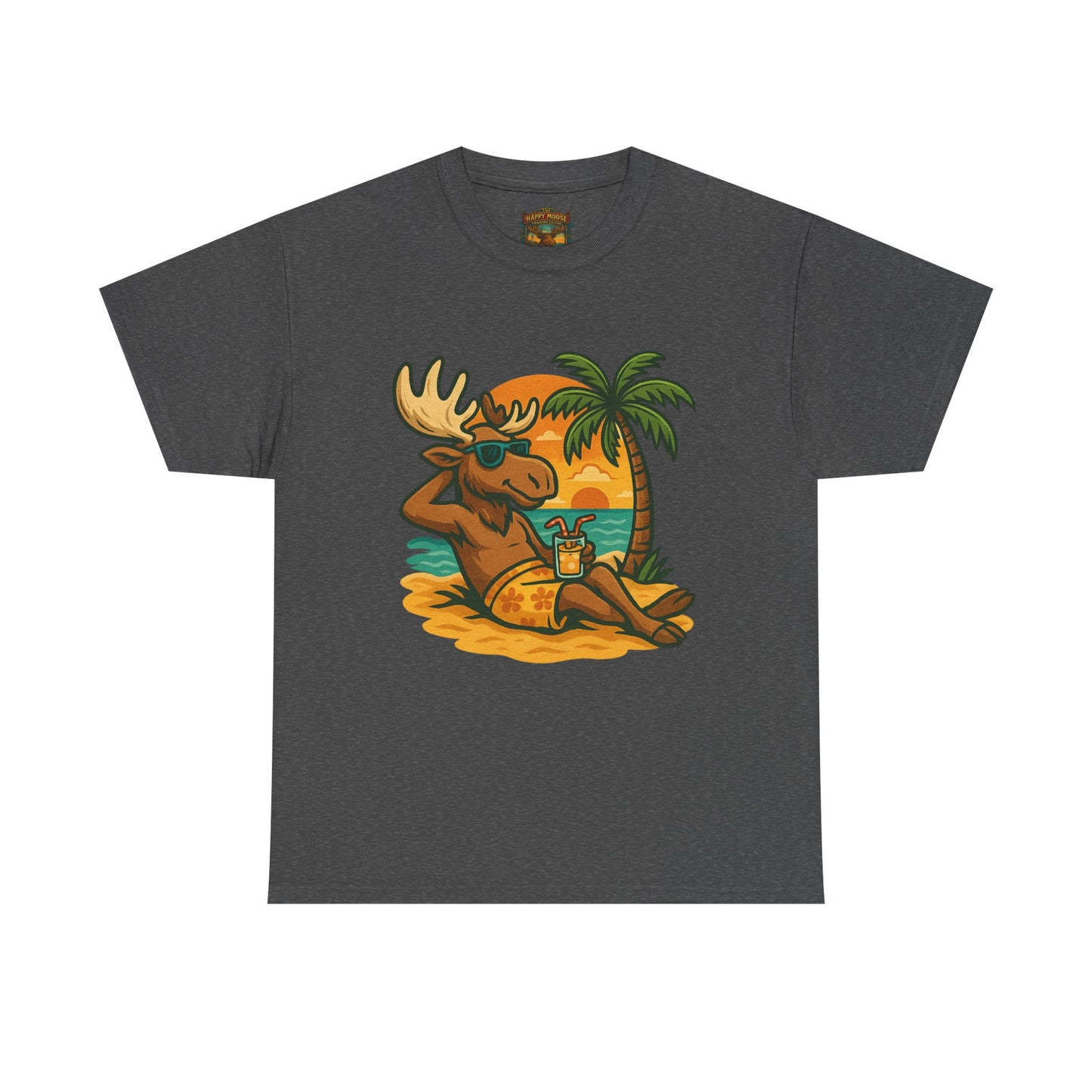 Moose Beach Vacation T-Shirt — Relaxing Tropical Moose Graphic Tee