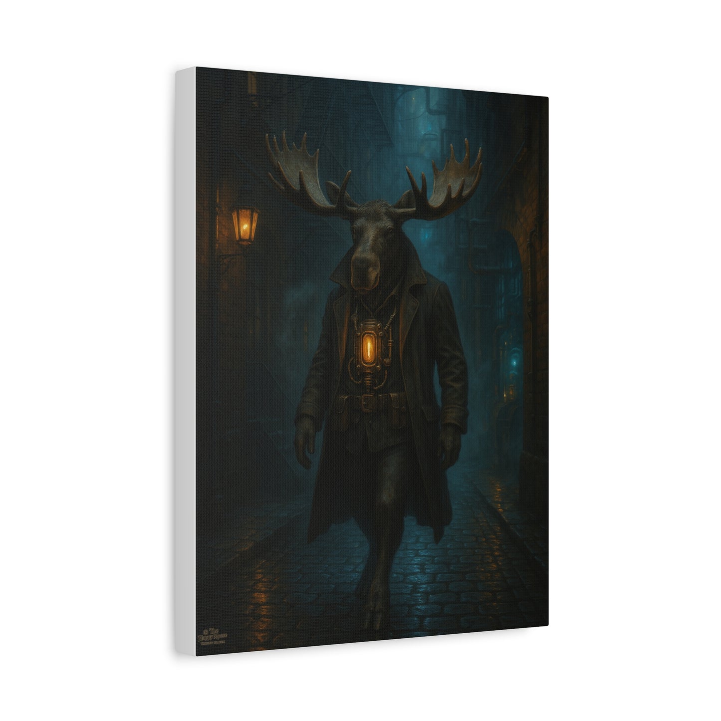 Moose Lantern Matte Canvas Print — Dark Fantasy Wall Art (Stretched)
