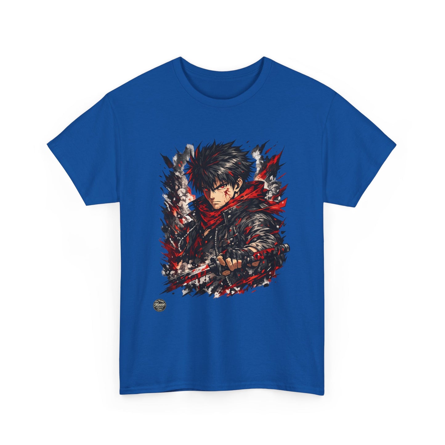 Anime Warrior Graphic Tee — Red Scarf Battle Art T-Shirt #E001