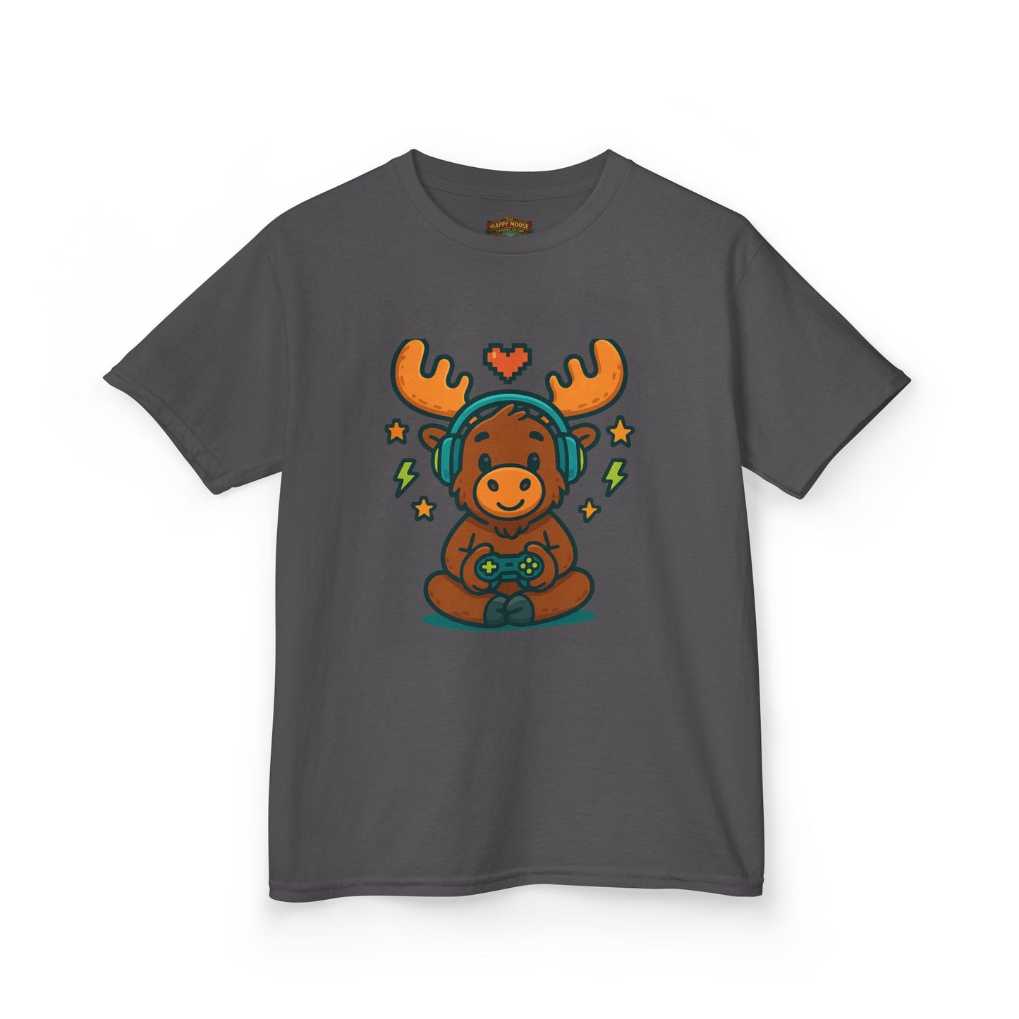 Kids Moose Gamer T‑Shirt — Cute Headset Moose with Controller