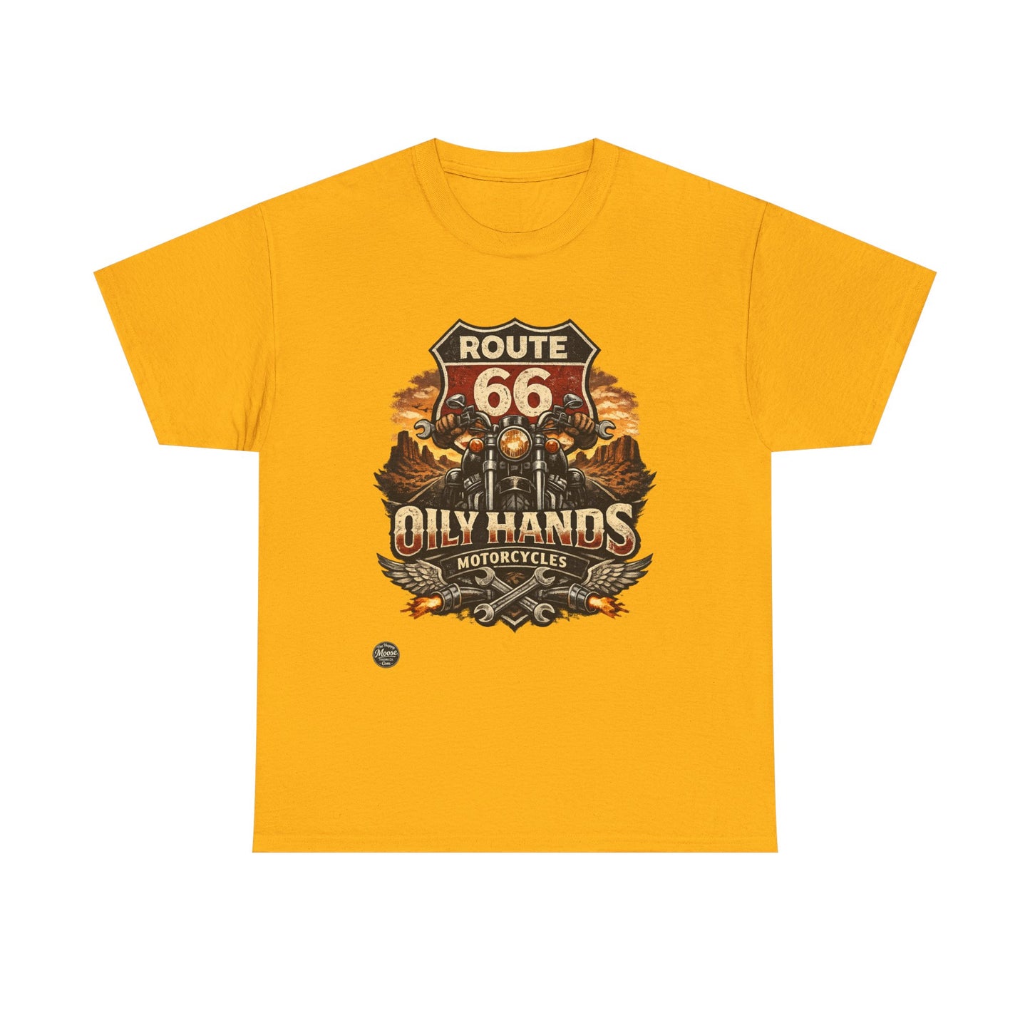 Route 66 'Oily Hands' Vintage Motorcycle T-Shirt #RS001