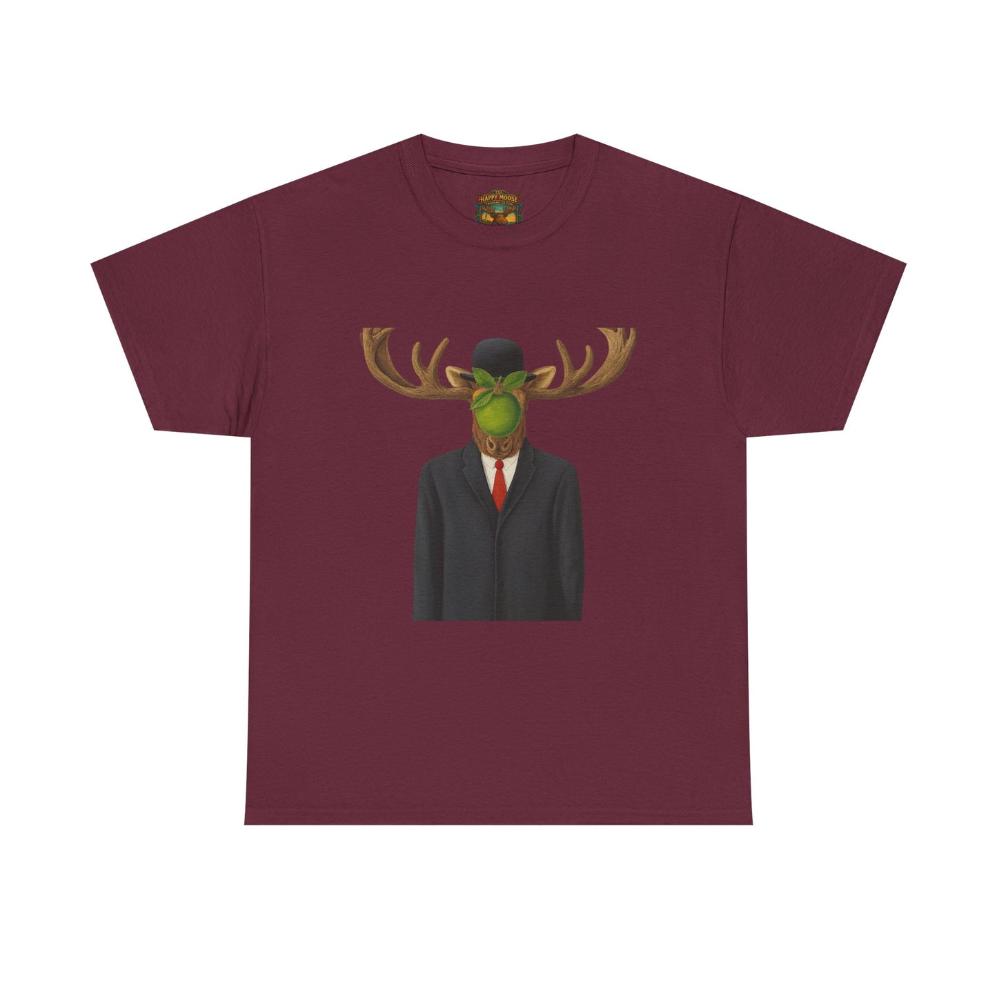 Surreal Moose Head Suit T‑Shirt — 'Man with Antlers' Artistic Graphic Tee