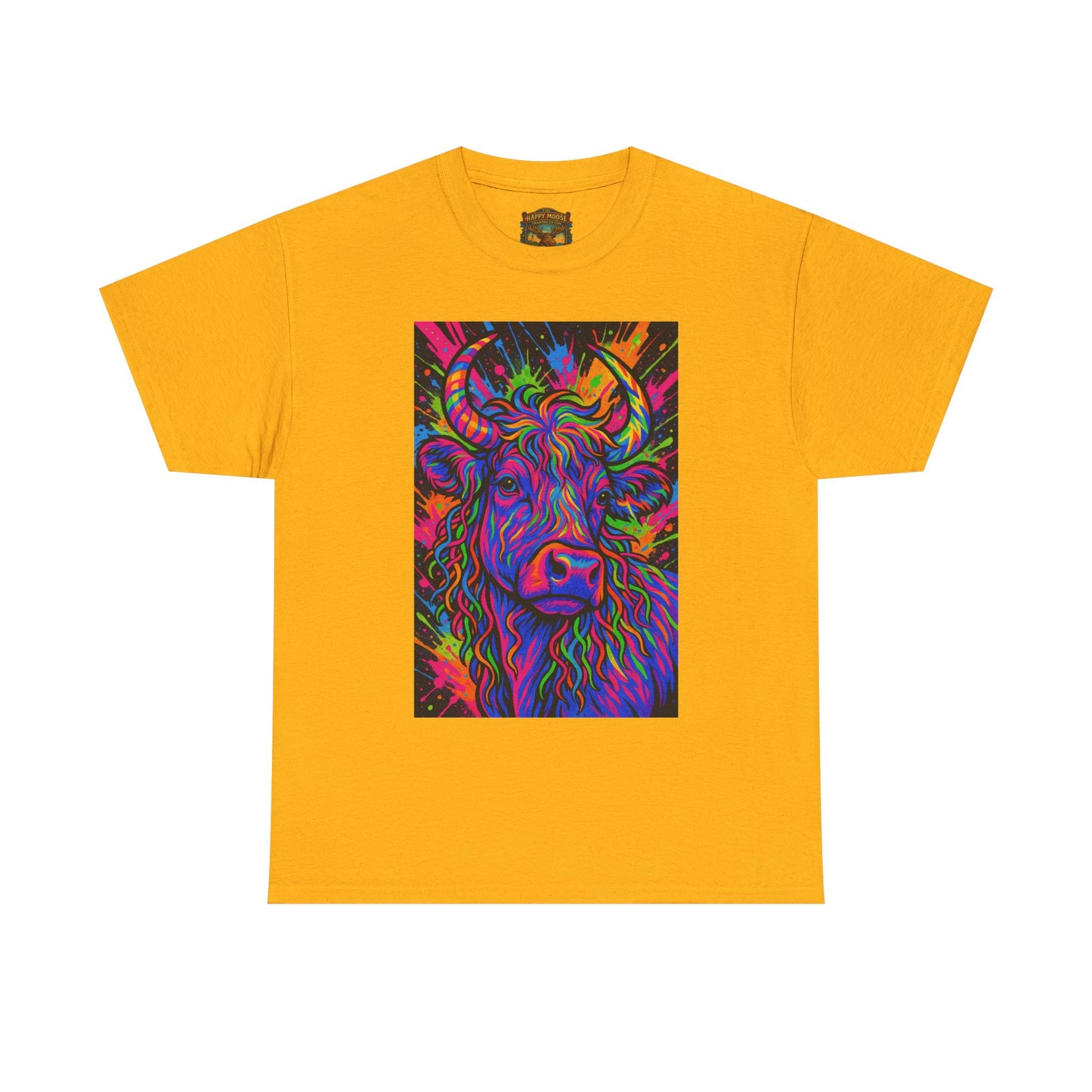 Psycadelic Highland Cow T-Shirt | Retro Rainbow Cow Art 1