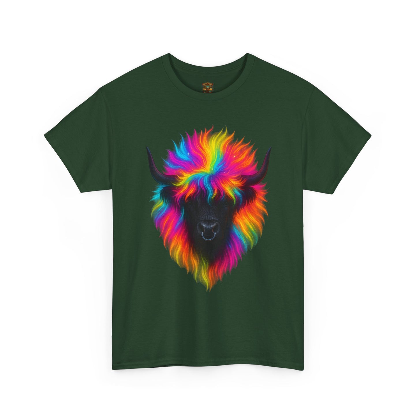 Rainbow Highland Cow T-Shirt — Colourful Neon Graphic Tee