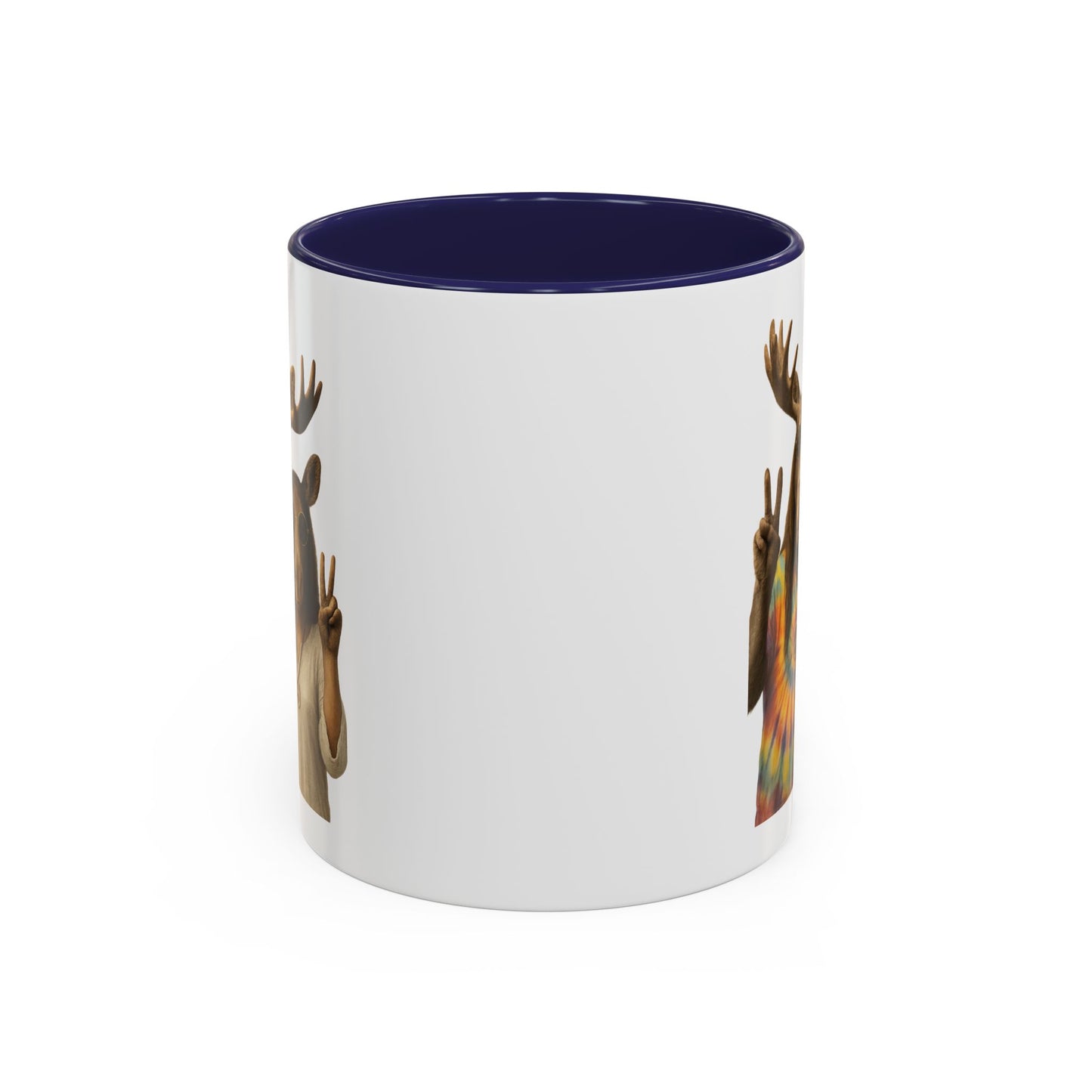 Peaceful Moose Couple Accent Coffee Mug — Hippie Tie-Dye Moose Peace Sign 11/15oz
