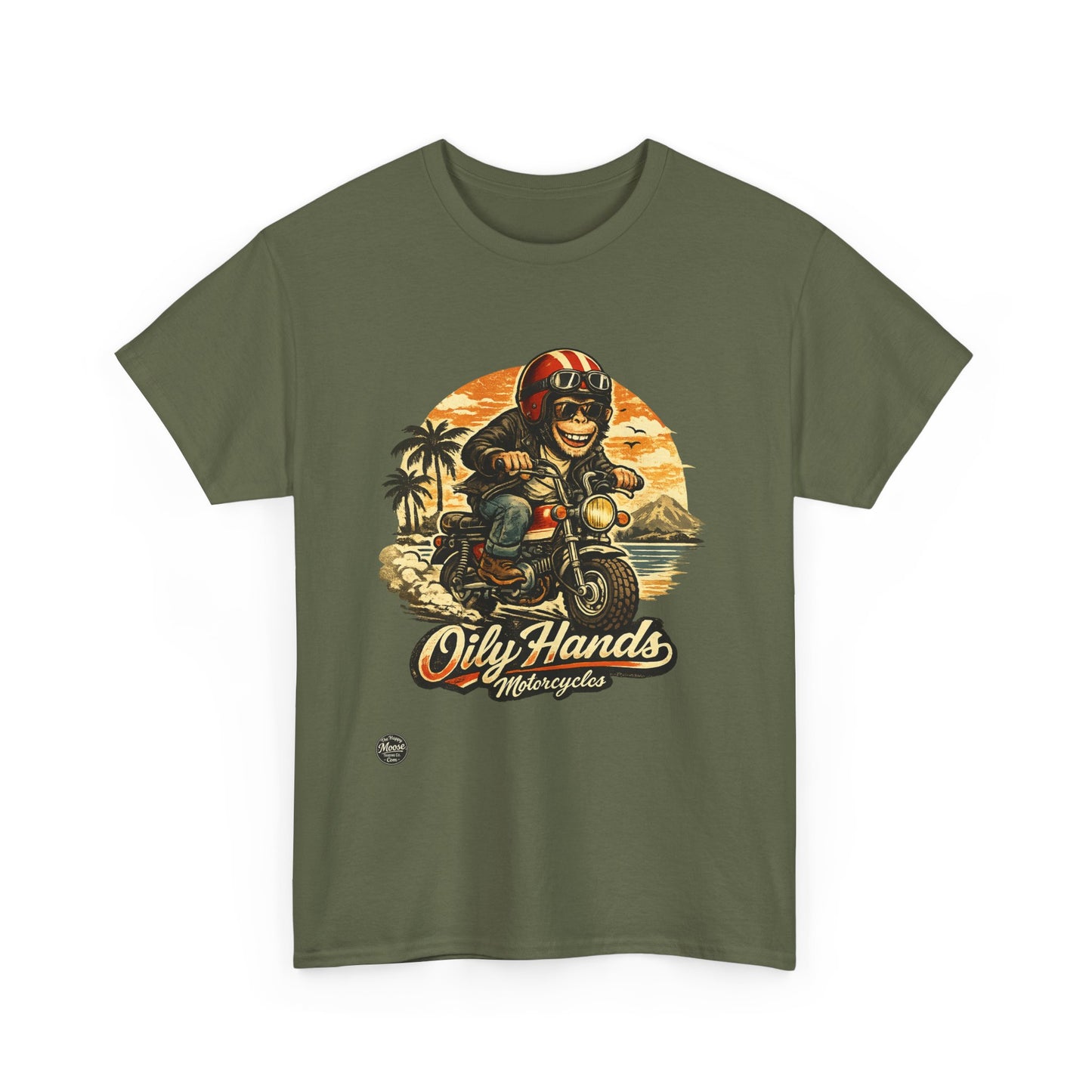Oily Hands Motorcycle Rider Vintage Monkey Bike Sunset T-Shirt #008 E