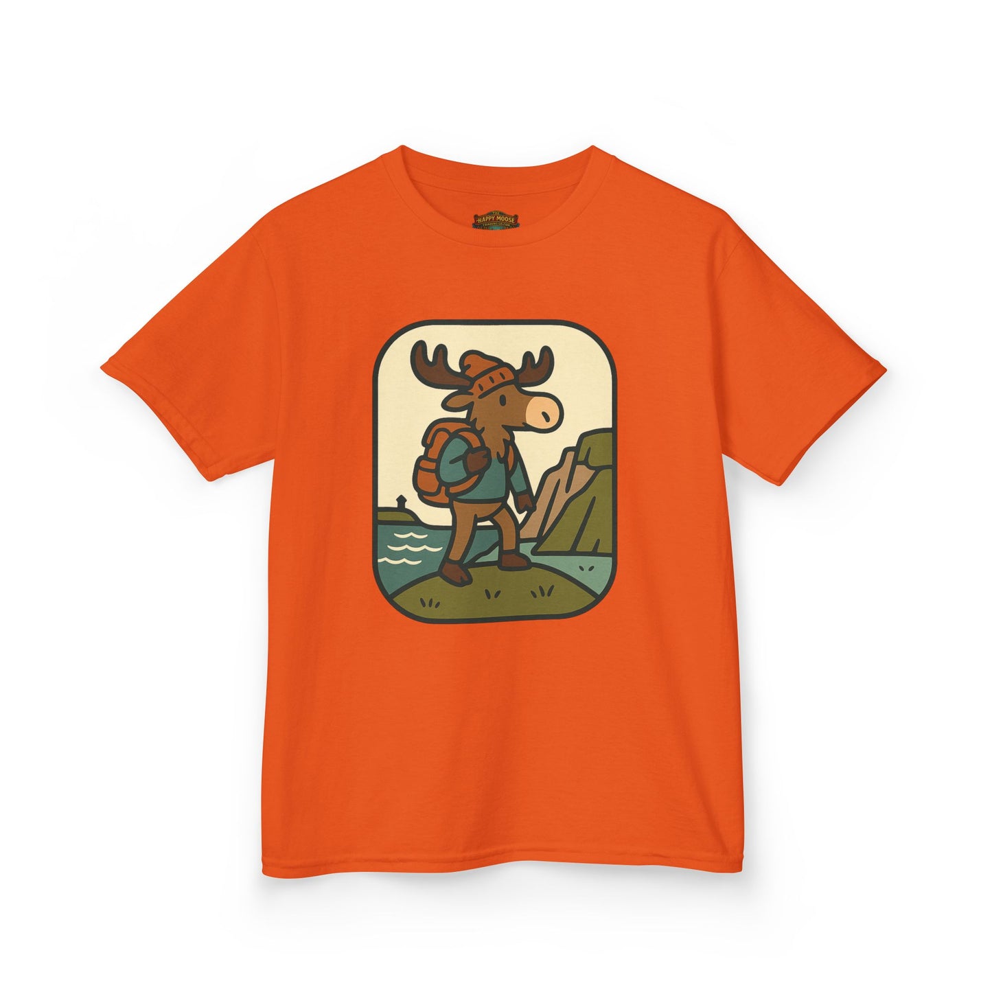Kids Hiking Moose T‑Shirt — Cute Adventure Backpacker Tee for Boys & Girls