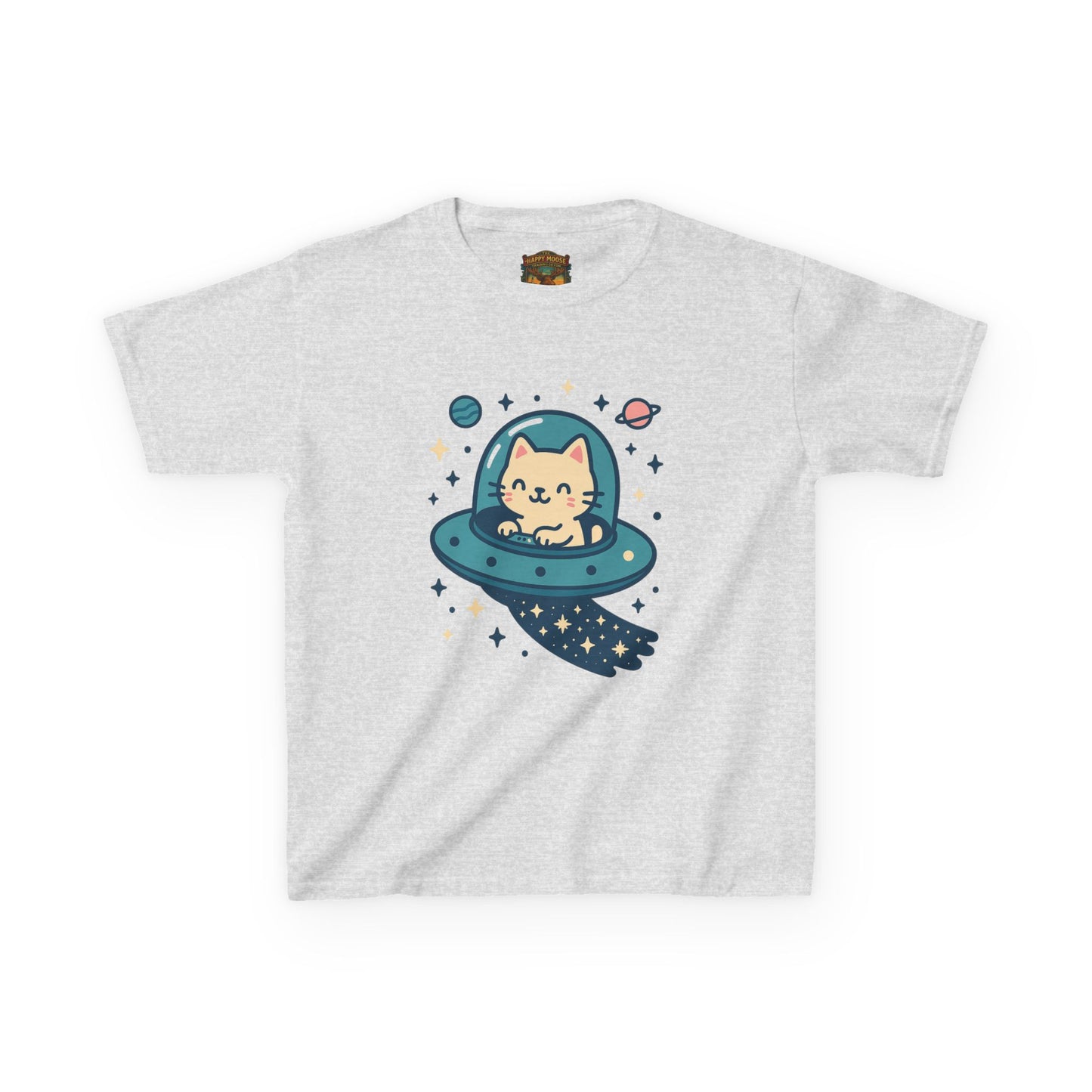 Kids Tee — Cute Cat in UFO Spacecraft Graphic