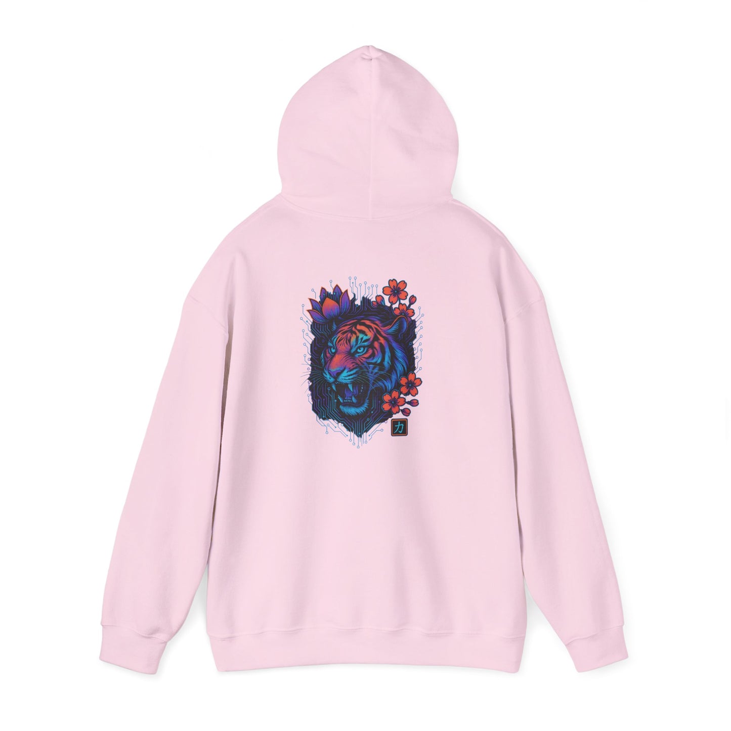 Tiger Rose Hoodie — Neon Floral Tiger Back Graphic Hoodie