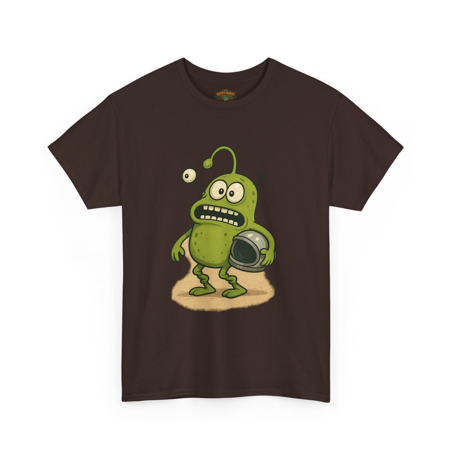 Green Alien Cartoon Tee | Funny Space Monster Illustration