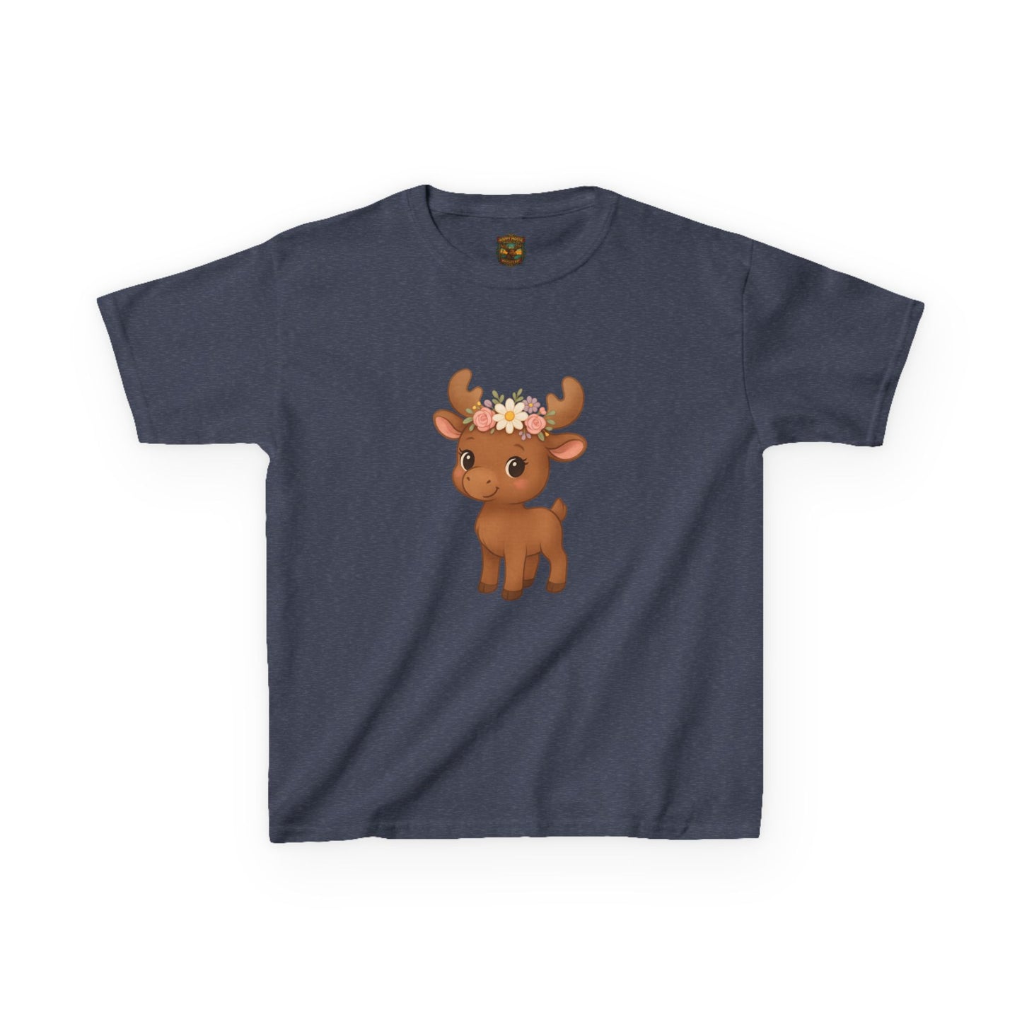 Kids Tee — Cute Floral Crown Baby Moose Graphic