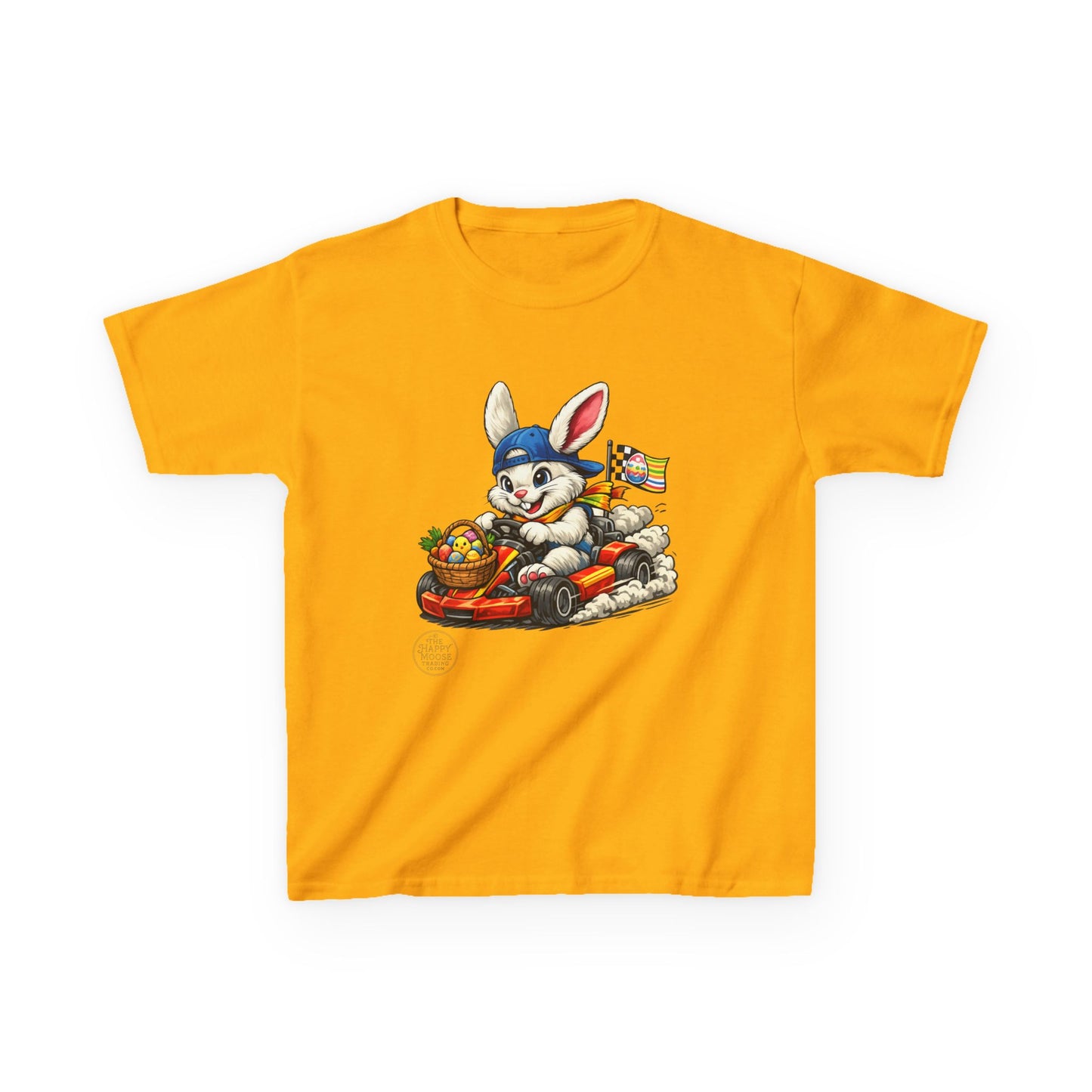 Kids Bunny Go-Kart Tee – Easter Bunny Racing with Candy Basket