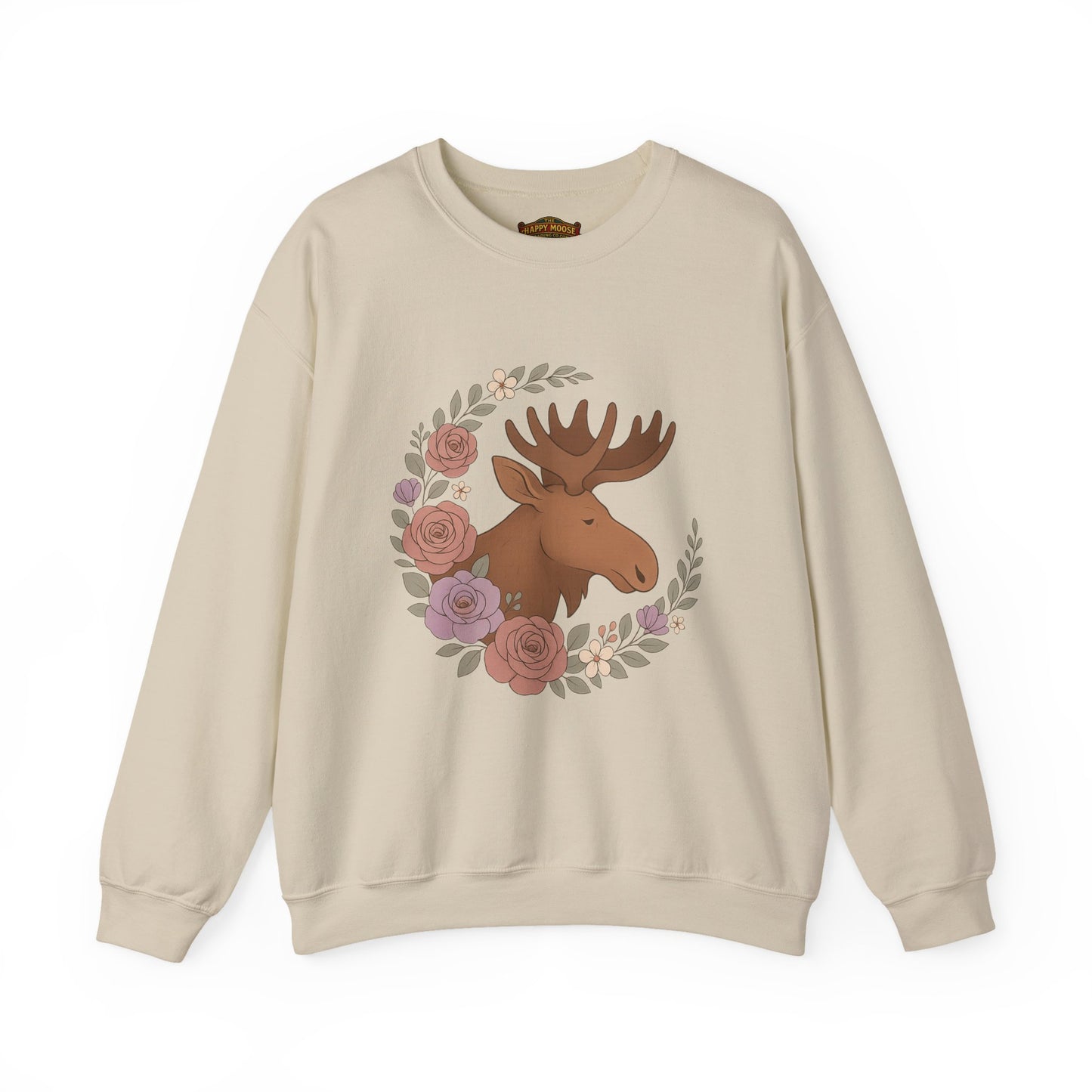 Moose Floral Crewneck Sweatshirt — Rustic Woodland Animal Sweatshirt