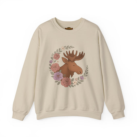 Moose Floral Crewneck Sweatshirt — Rustic Woodland Animal Sweatshirt