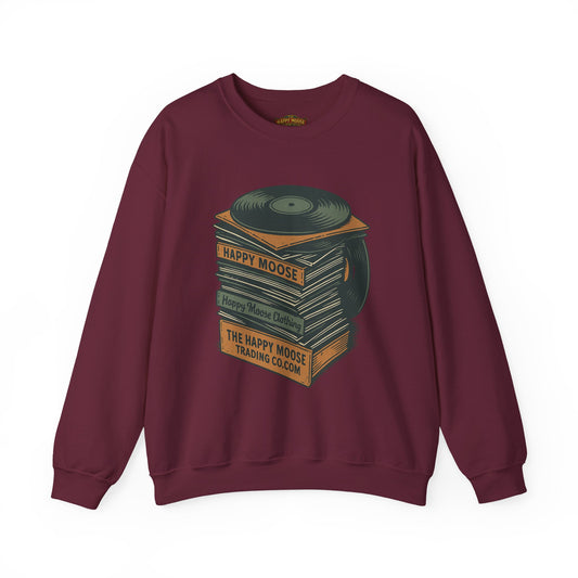Crewneck Sweatshirt - Vintage Vinyl Stack "Happy Moose" Record Graphics