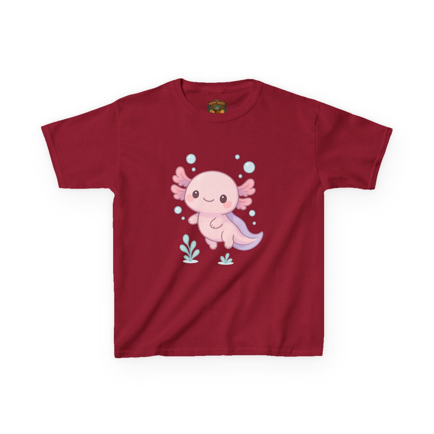 Kids Axolotl T‑Shirt — Cute Pink Axolotl Cartoon Tee for Kids