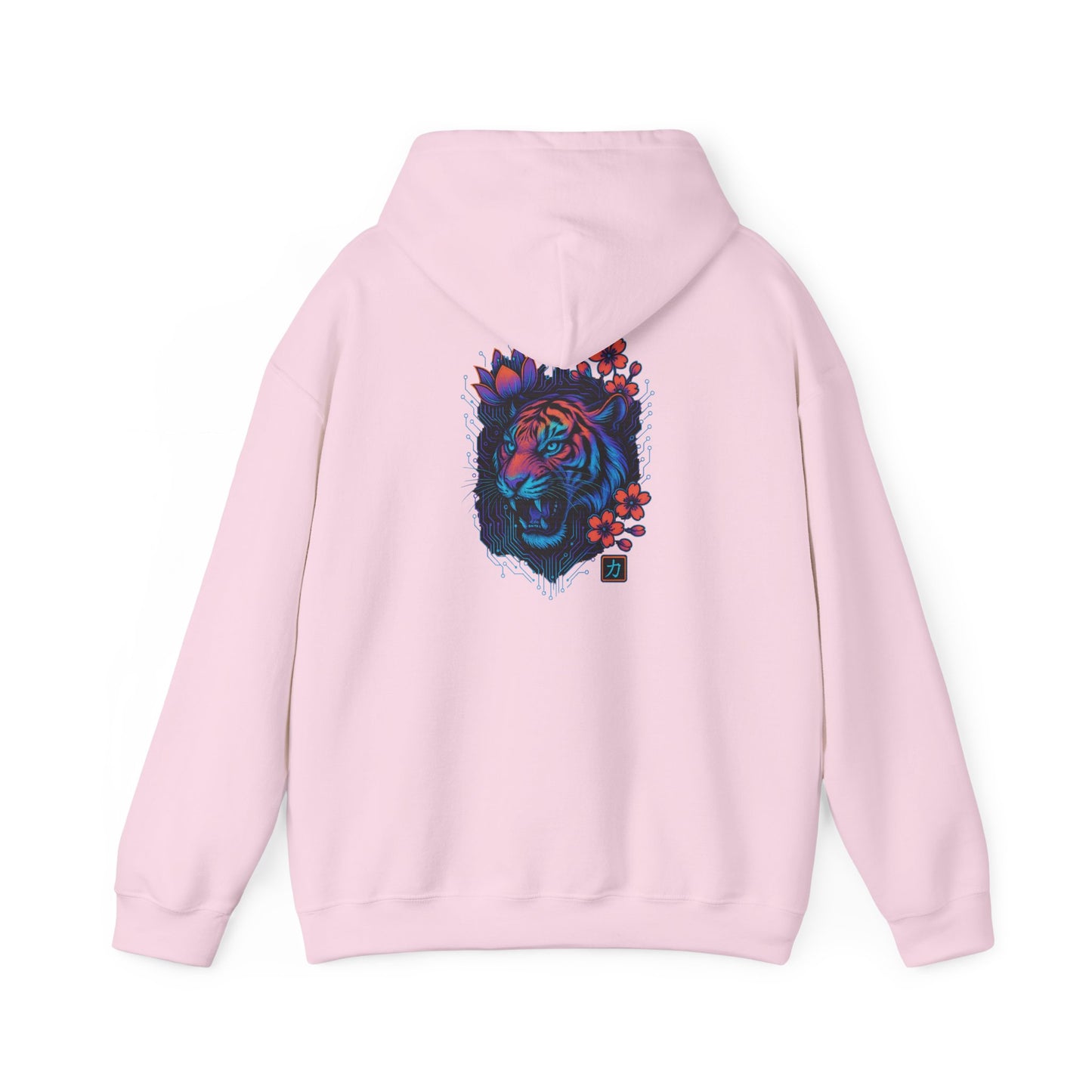 Tiger Rose Hoodie — Neon Floral Tiger Back Graphic Hoodie