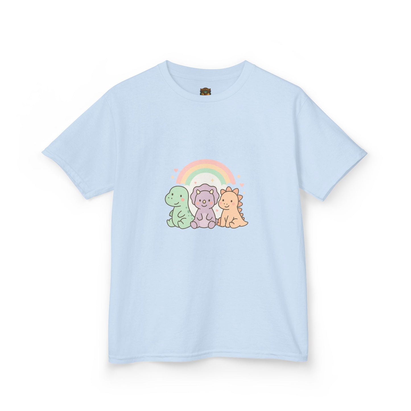 Kids T-Shirt — Cute Pastel Dino Trio with Rainbow