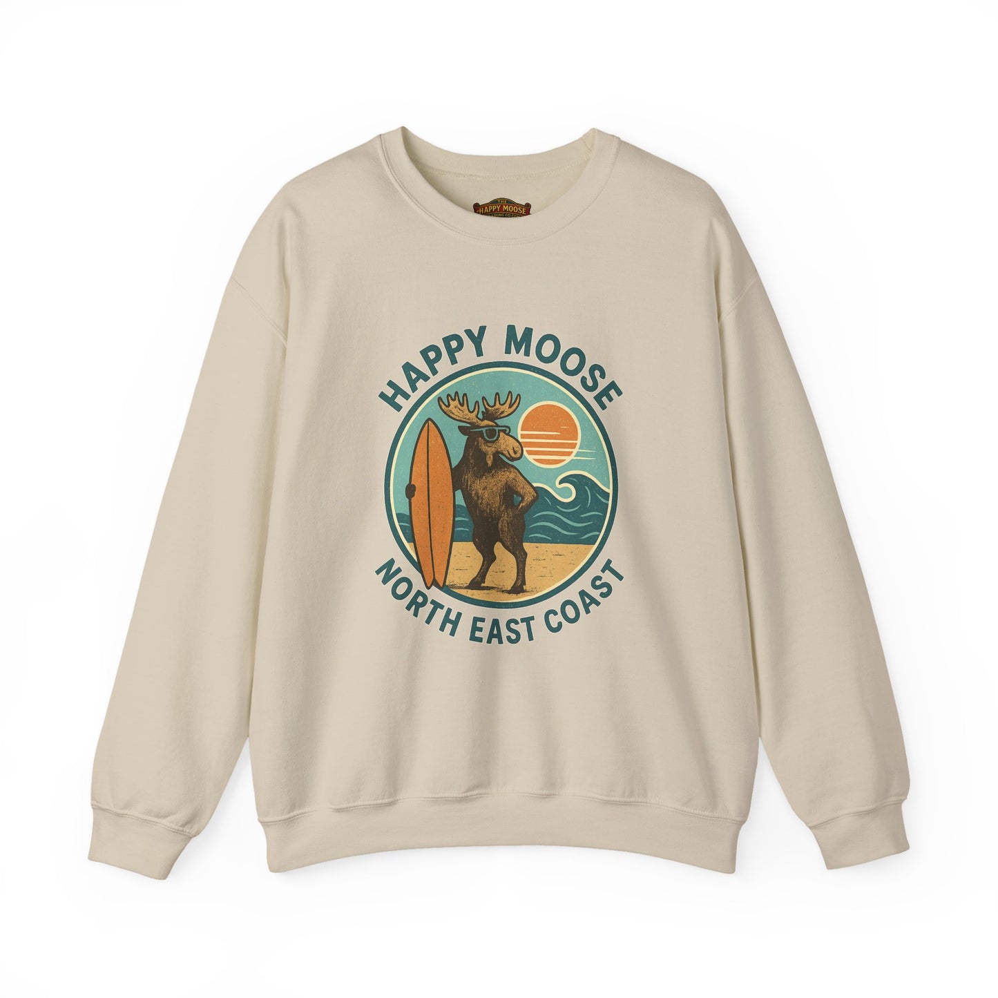 Happy Moose North East Coast Crewneck Sweatshirt — Vintage Surf Moose Graphic