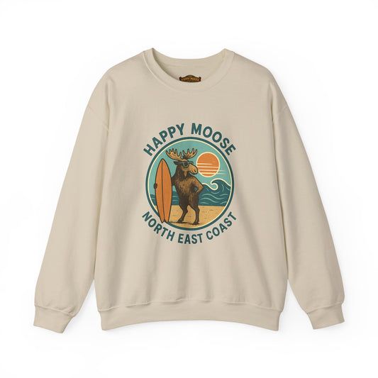 Happy Moose North East Coast Crewneck Sweatshirt — Vintage Surf Moose Graphic