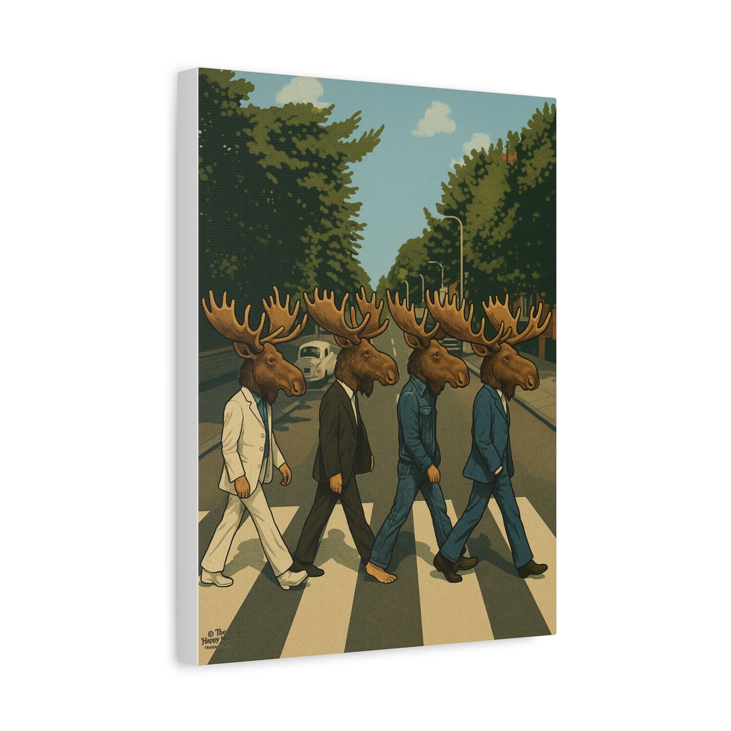 Moose Crossing Canvas Print — Retro Abbey Road Parody Wall Art