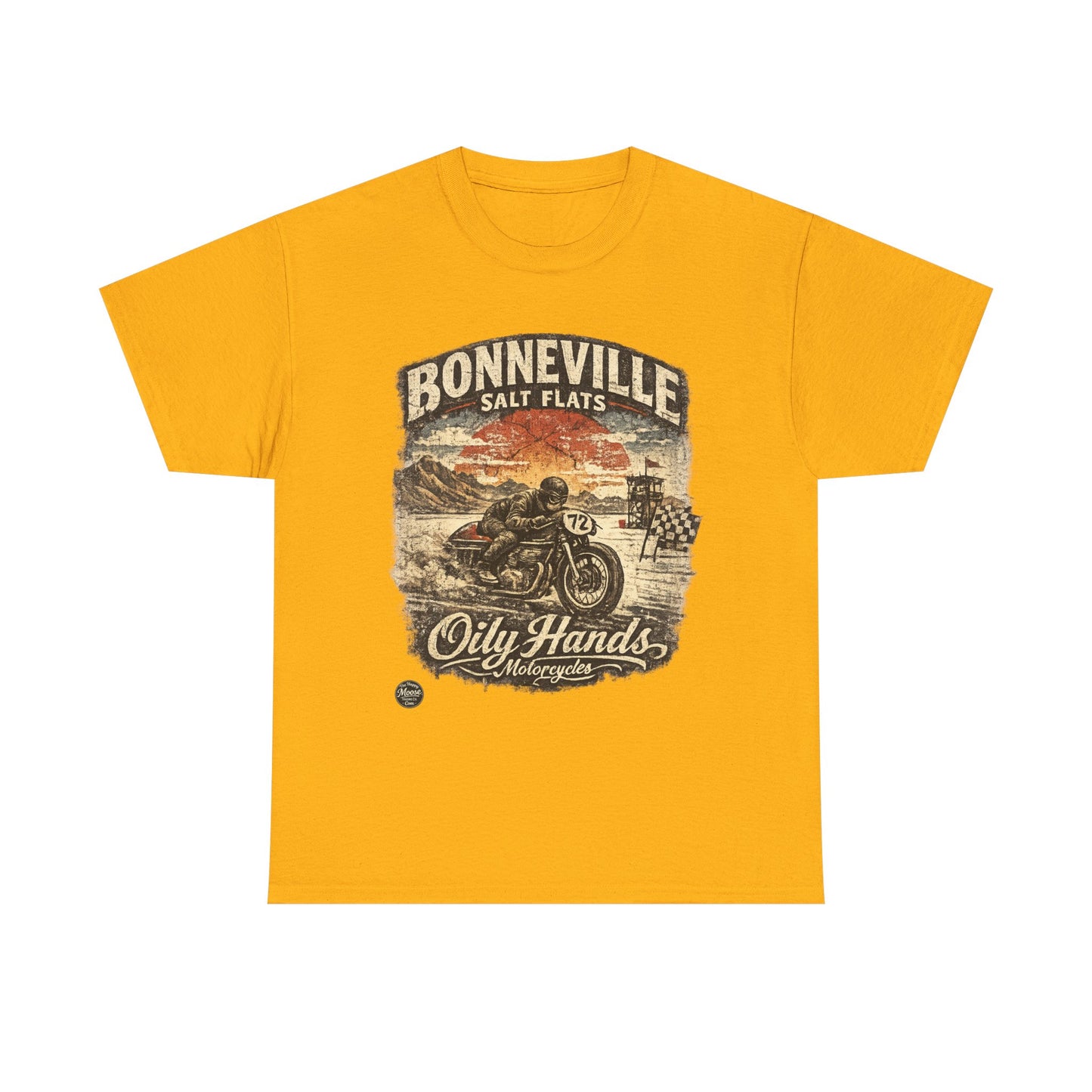 Oily Hands Bonneville Salt Flats Motorcycle Tee — Vintage Racing T-Shirt #006 E