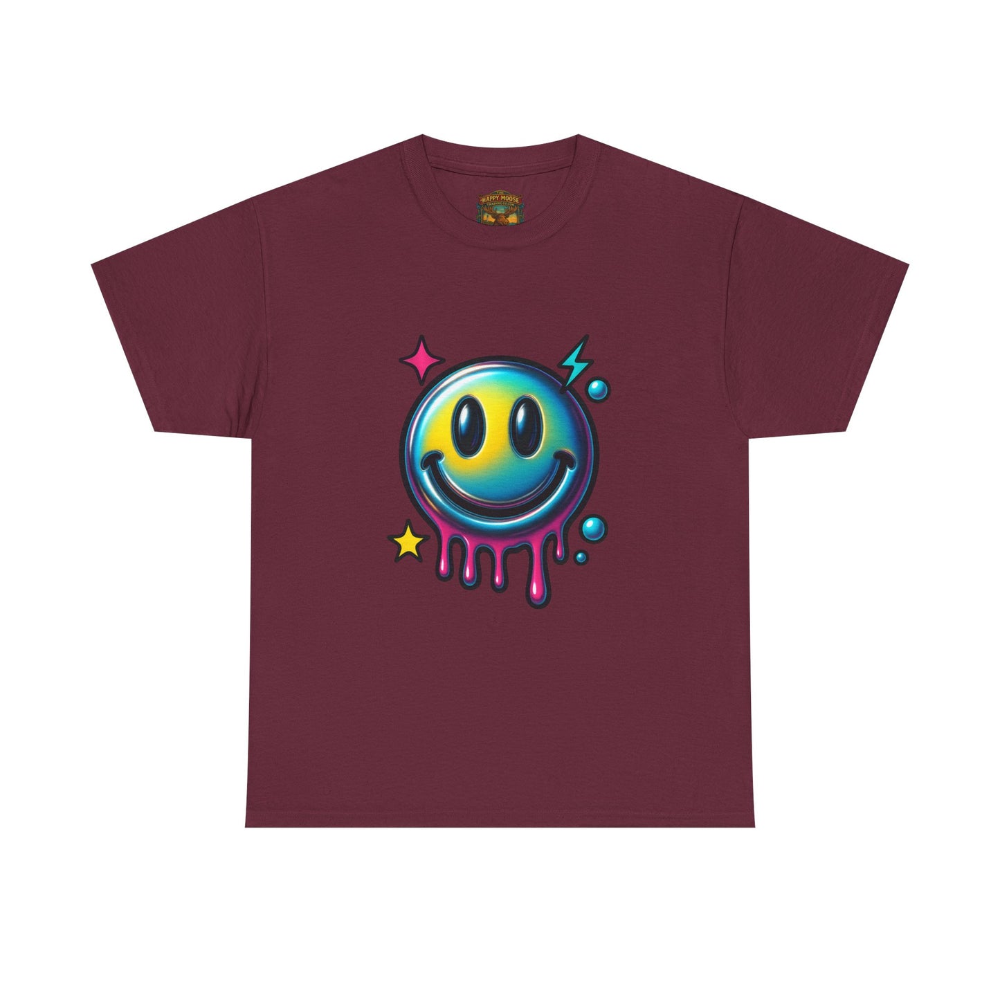 Smiley Drip Graphic Tee — Neon Melting Smiley Face T-Shirt