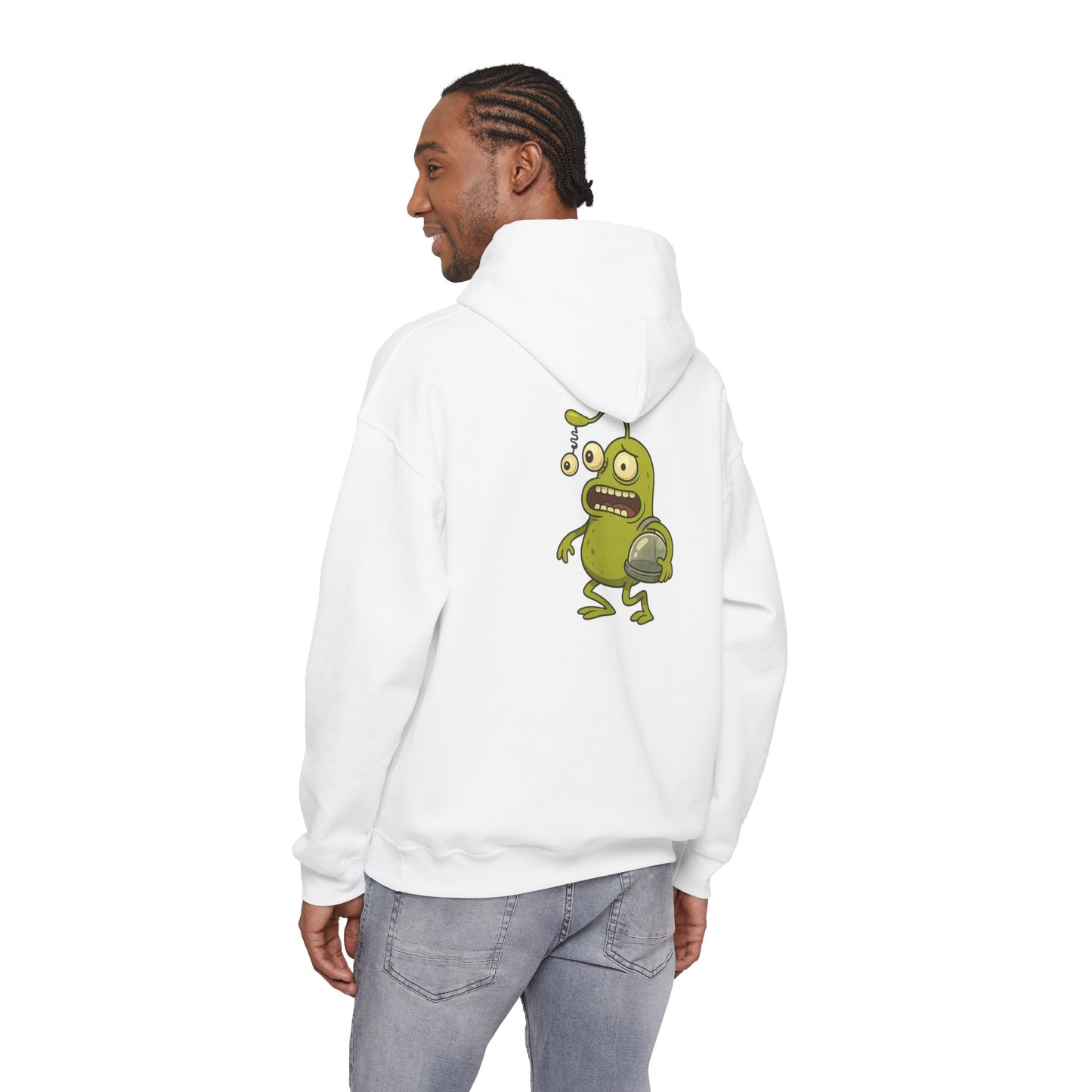 Alien Monster Hoodie — Cute Green Space Creature Graphic Hooded Sweatshirt