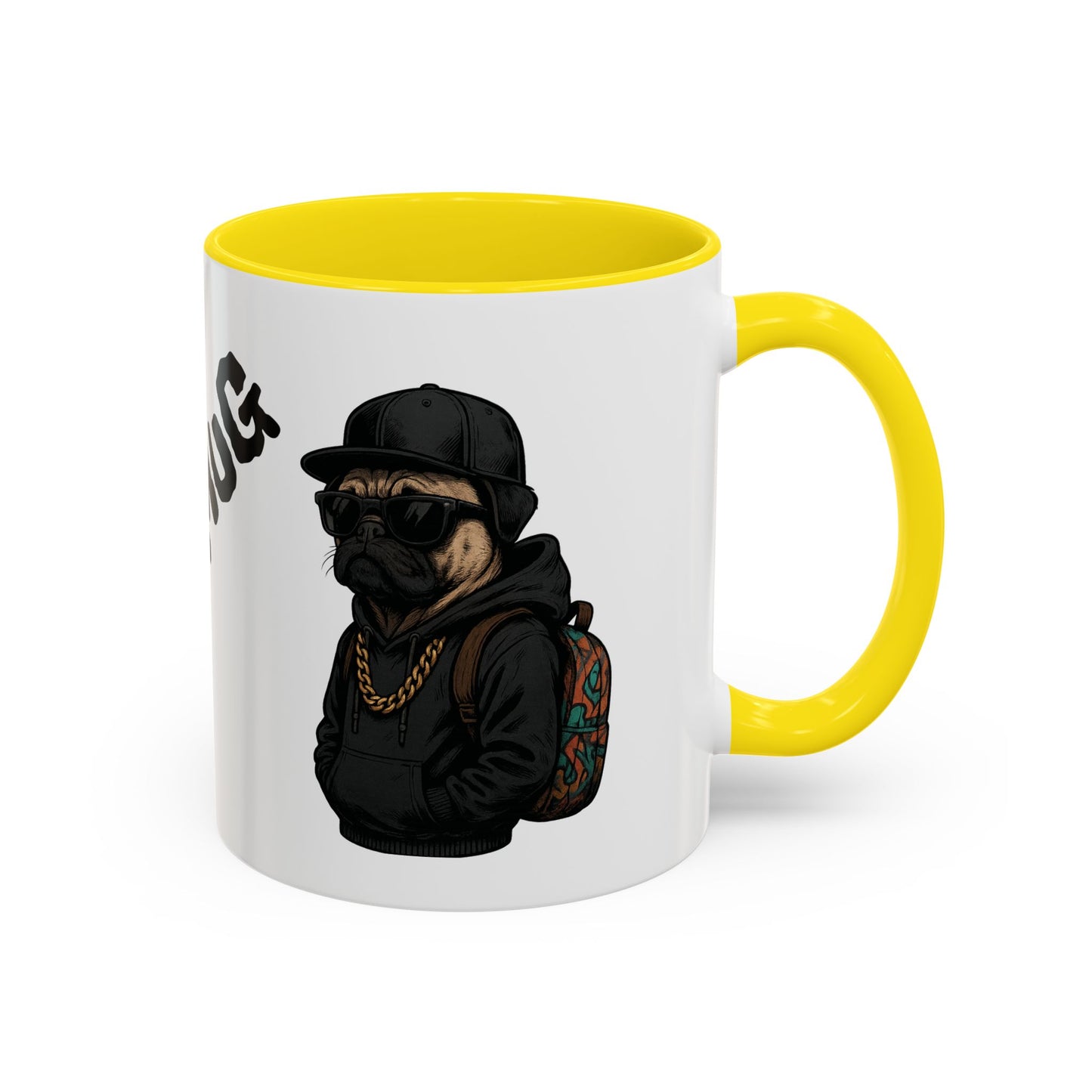 Pug Mug — Red Accent Coffee Mug with Hipster Pug Illustration (11/15oz)