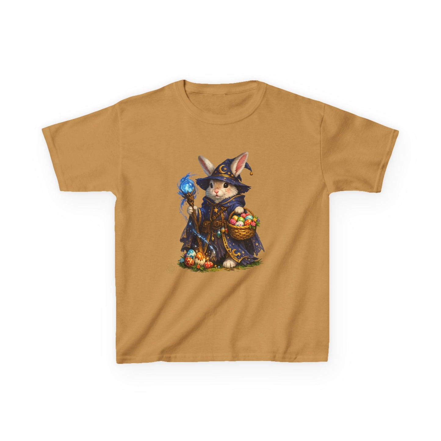 Kids Wizard Bunny T-Shirt — Cute Magic Rabbit with Staff & Basket of Treats