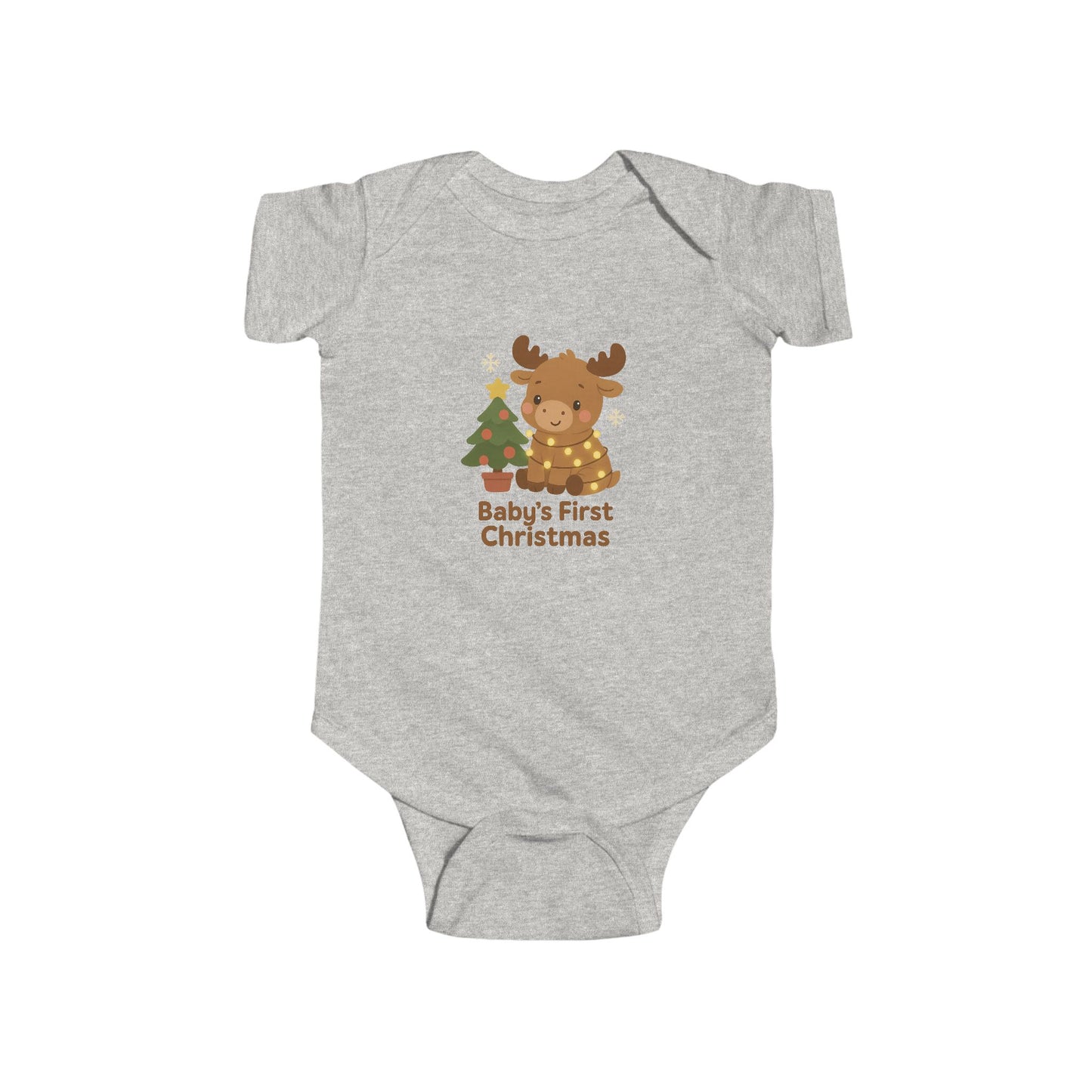 Baby Bodysuit - Baby's First Christmas Cute Moose & Tree Holiday Onesie