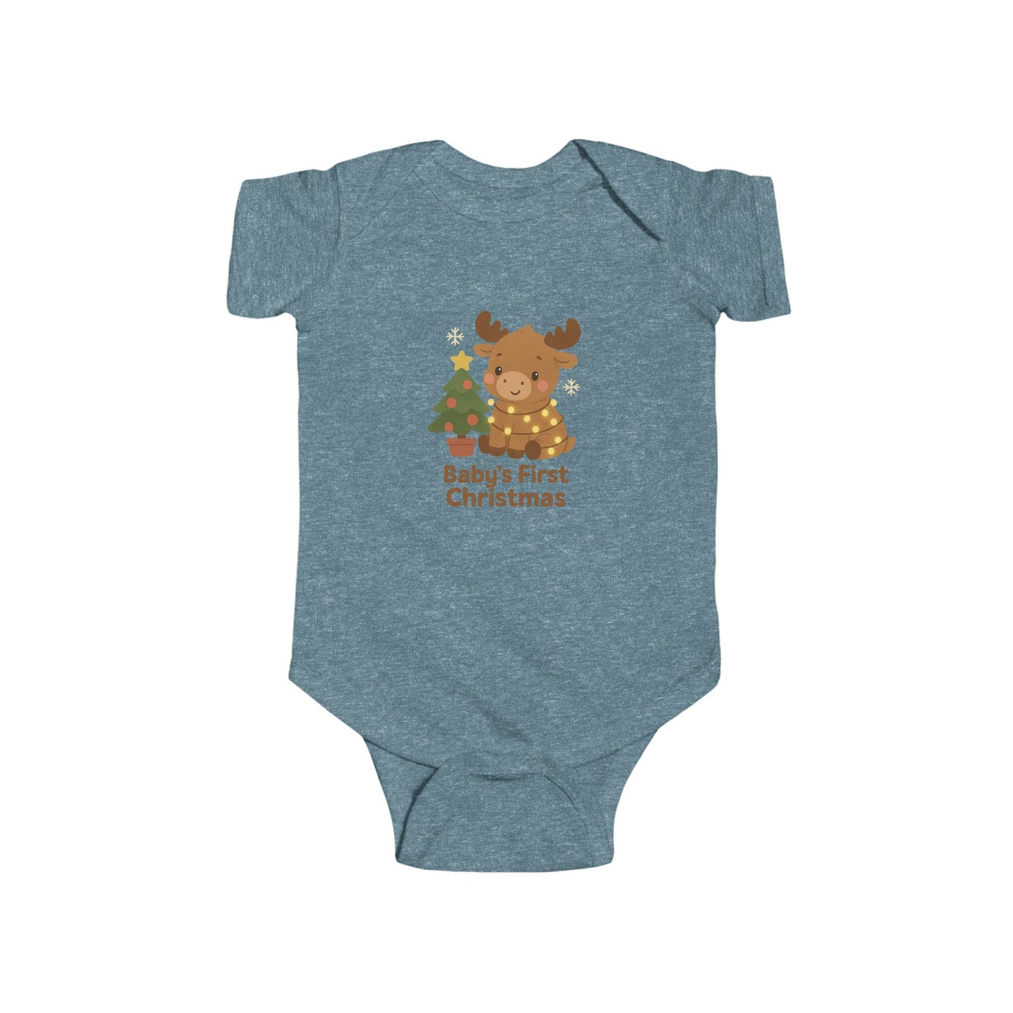 Baby Bodysuit - Baby's First Christmas Cute Moose & Tree Holiday Onesie