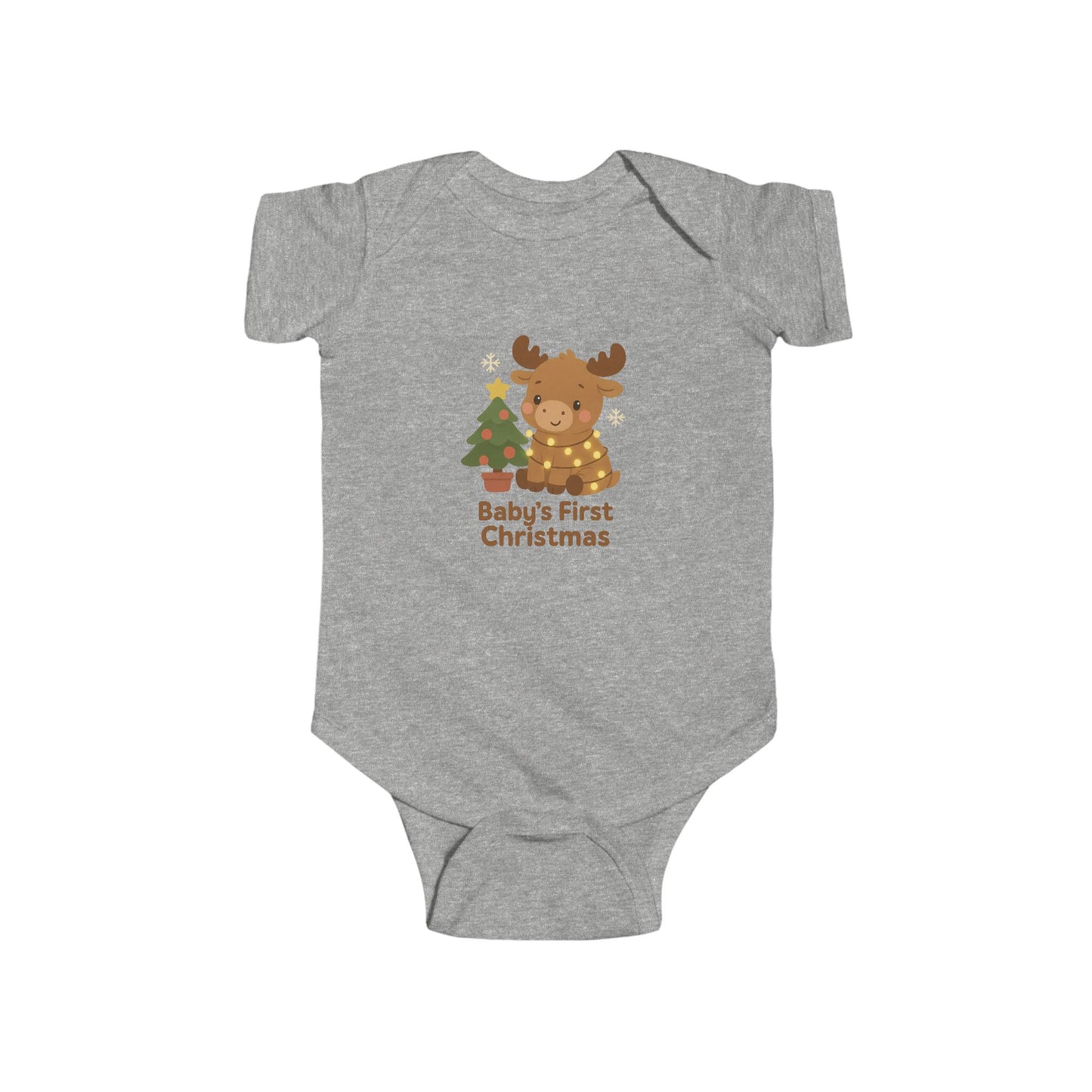 Baby Bodysuit - Baby's First Christmas Cute Moose & Tree Holiday Onesie