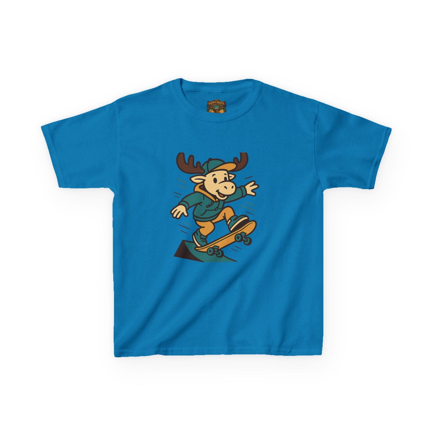Kids Skateboarding Moose T‑Shirt — Cute Cartoon Skateboard Tee for Boys & Girls