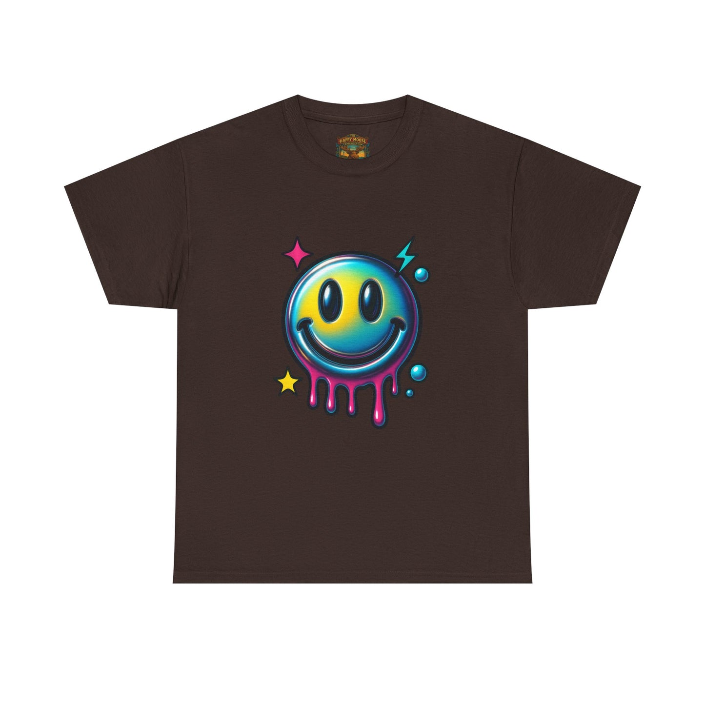 Smiley Drip Graphic Tee — Neon Melting Smiley Face T-Shirt