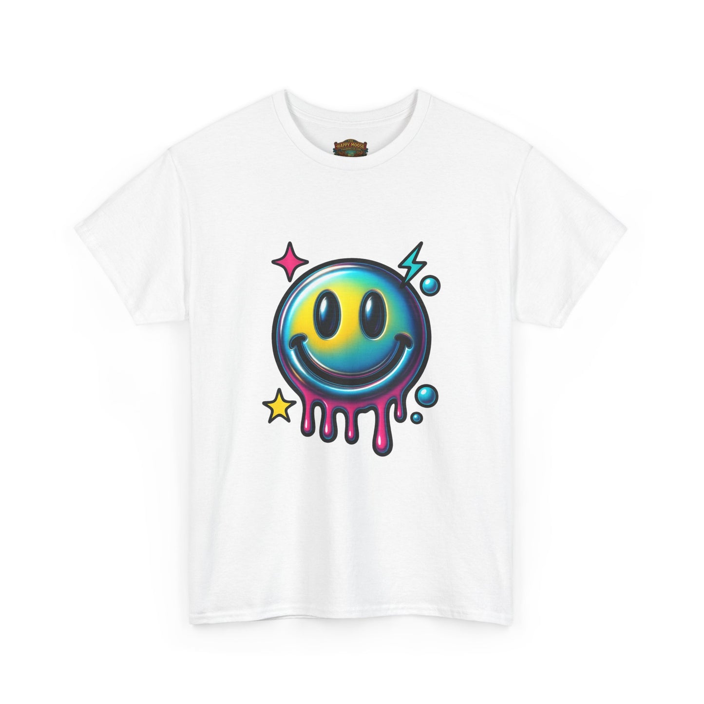 Smiley Drip Graphic Tee — Neon Melting Smiley Face T-Shirt