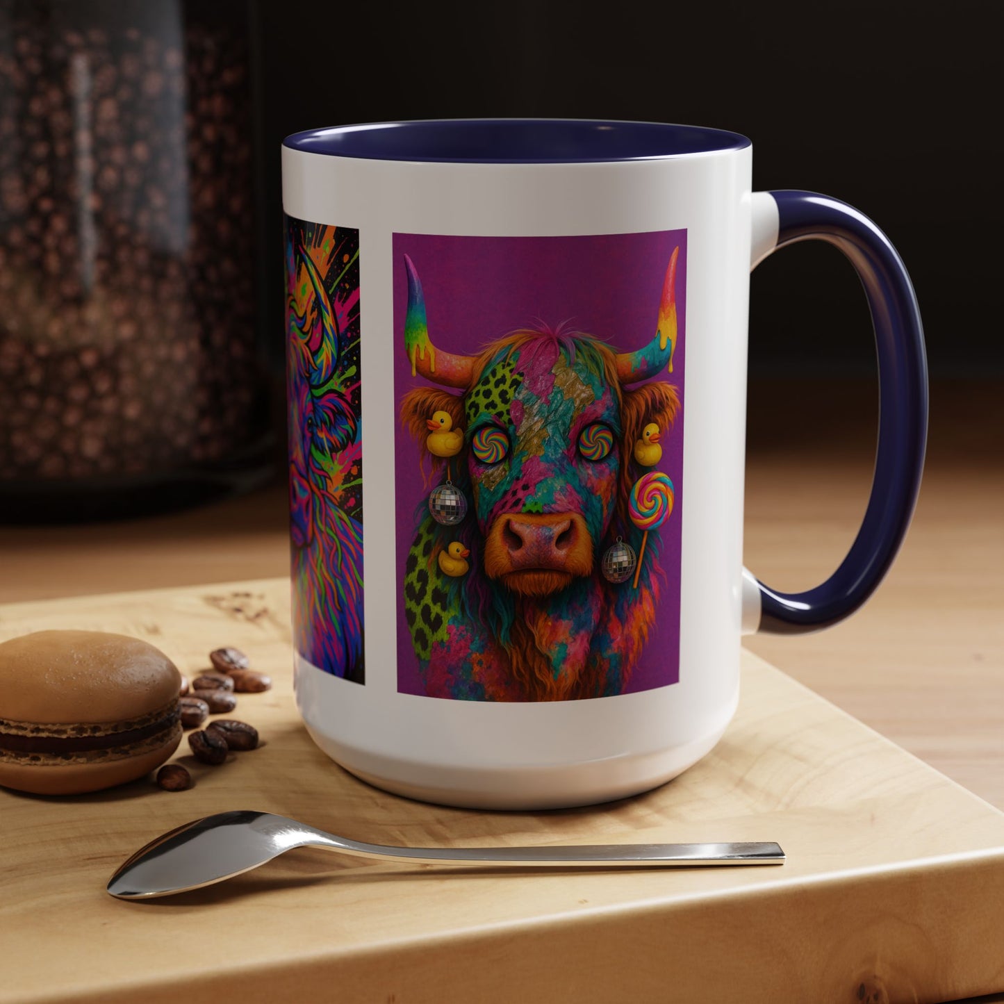 Psychedelic Highland Cow Accent Coffee Mug — Colorful Neon Farm Animal Art (11/15 oz)