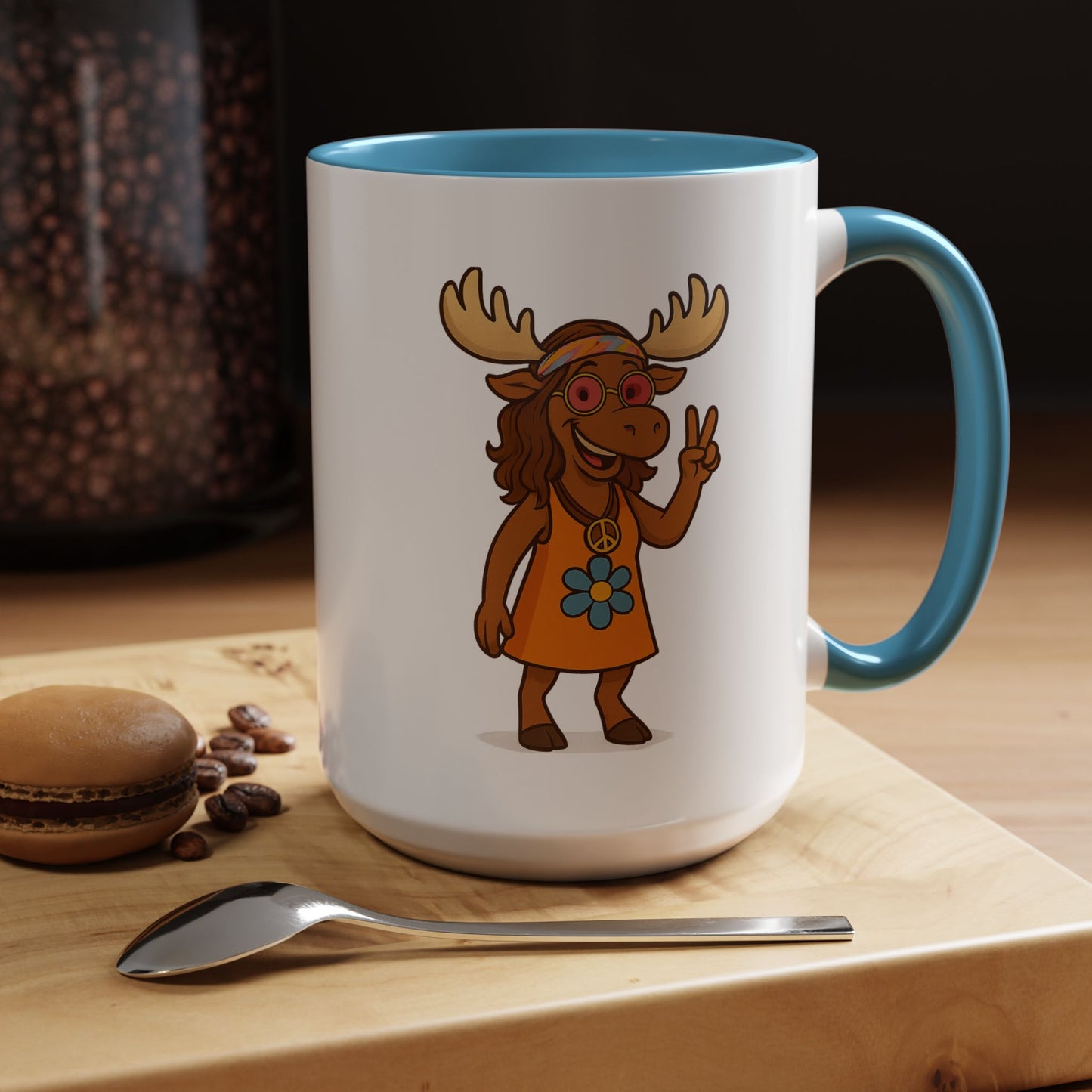 Hippie Moose Coffee Mug — Peace Sign Retro Moose Accent Mug (11/15oz)