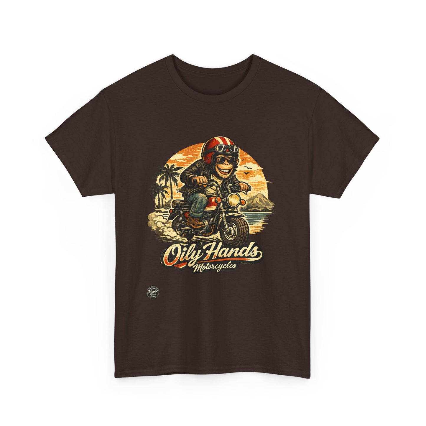 Oily Hands Motorcycle Rider Vintage Monkey Bike Sunset T-Shirt #008 E